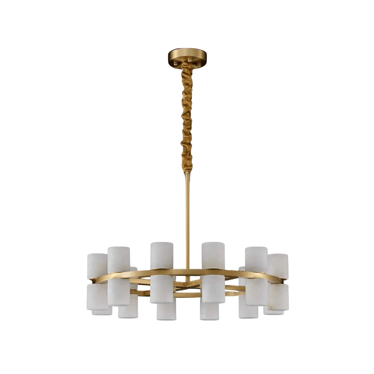 Valenro 40 Light Cylindrical Alabaster Chandelier - Soft White & Brass