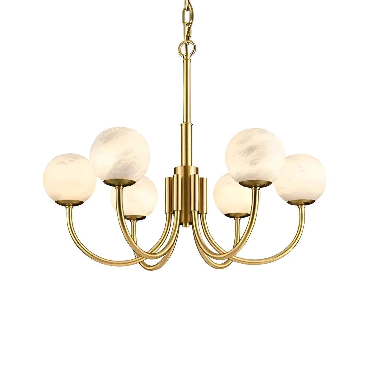 Aurelio 6 Light Alabaster Globe Chandelier - Brushed Brass