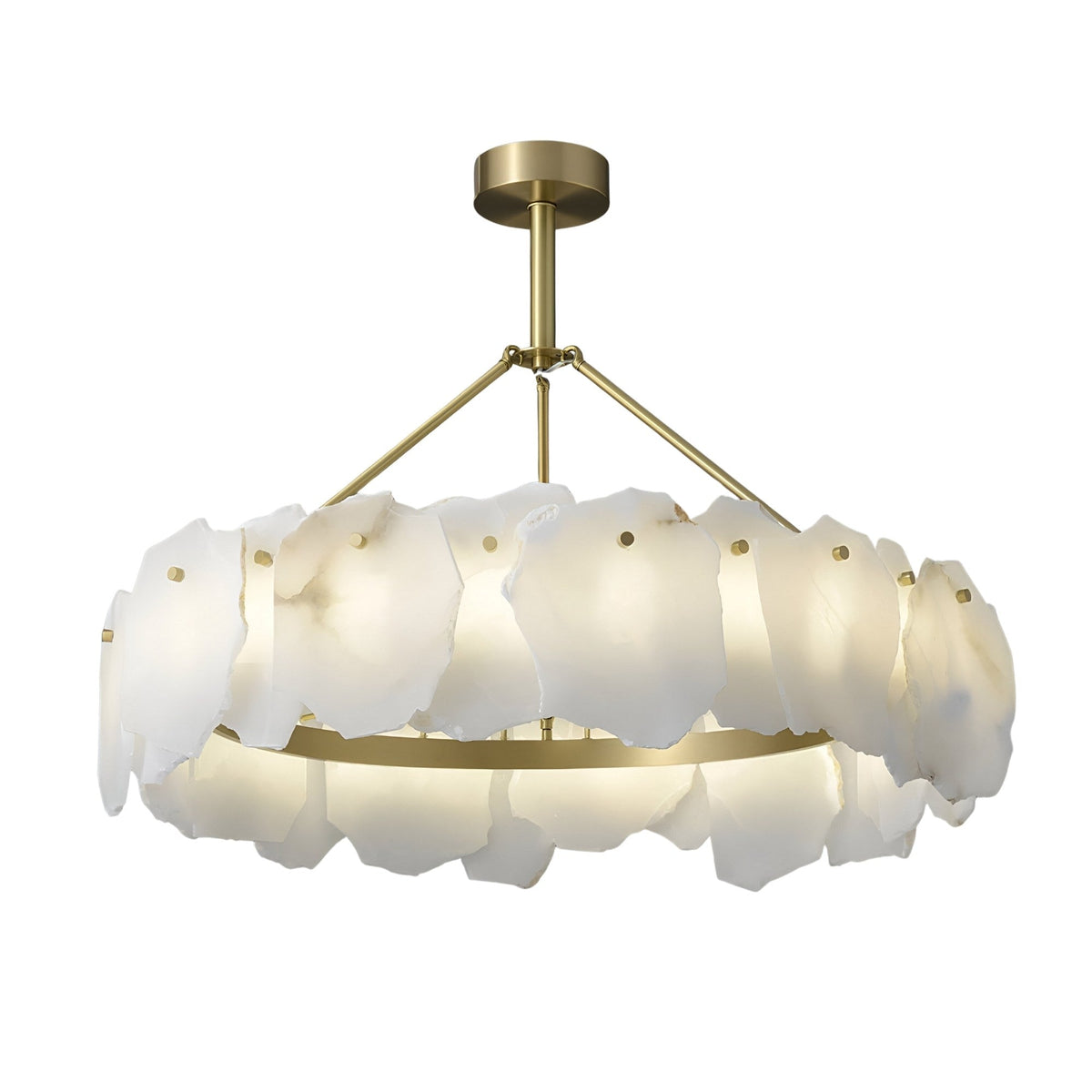 Marvion LED Large Petal Alabaster Chandelier - Soft White & Brass