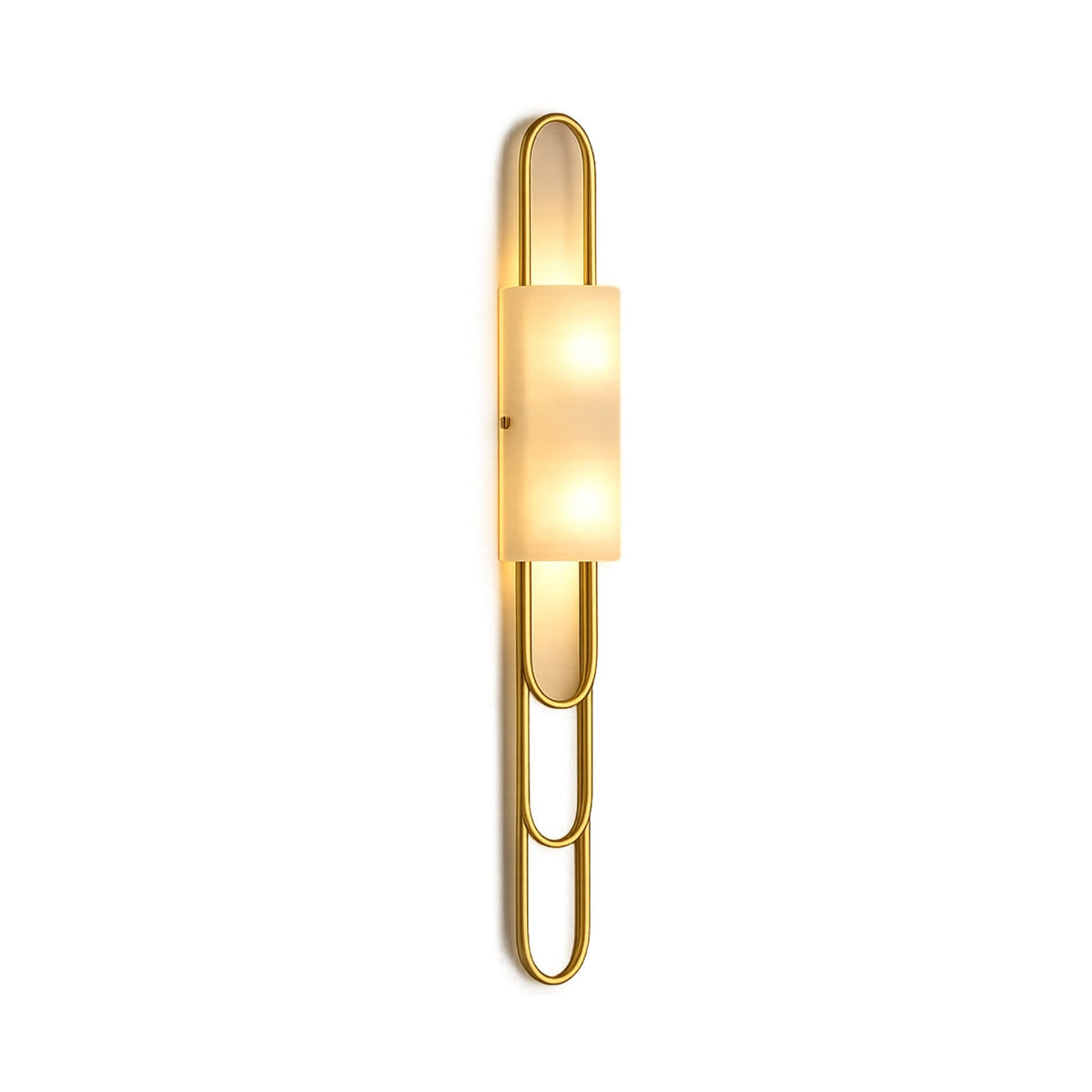 Catenis 2 Light Large Loop Frame Alabaster Wall Light - Brushed Brass