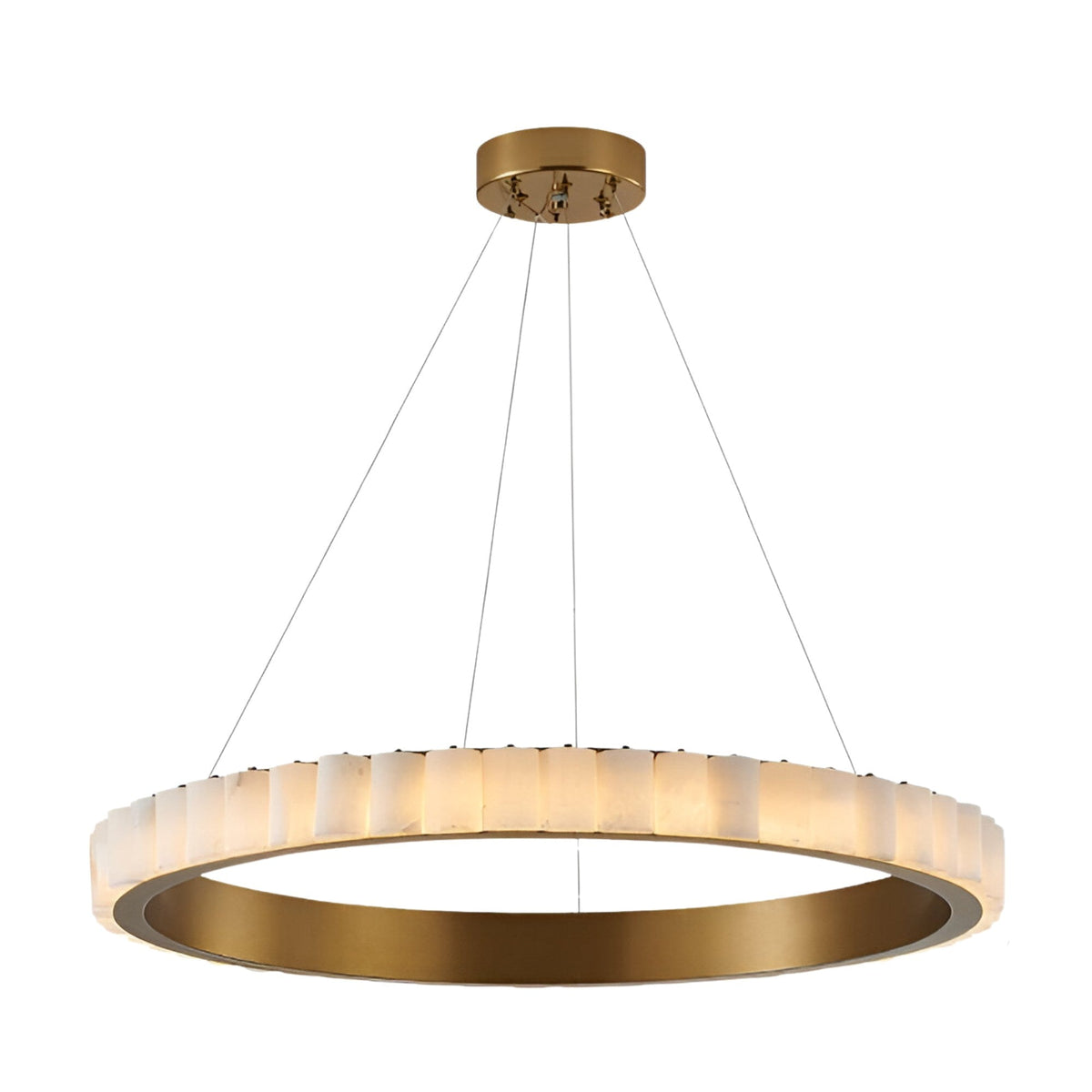 Lucenza LED Halo Ring Alabaster Chandelier 1m - Brushed Brass