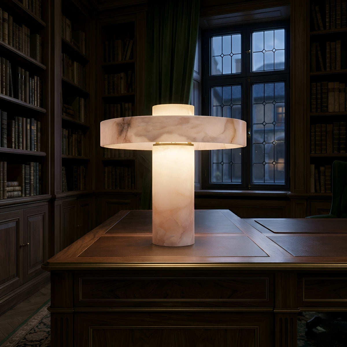 Zolara Alabaster Disc & Column Table Lamp - Soft White