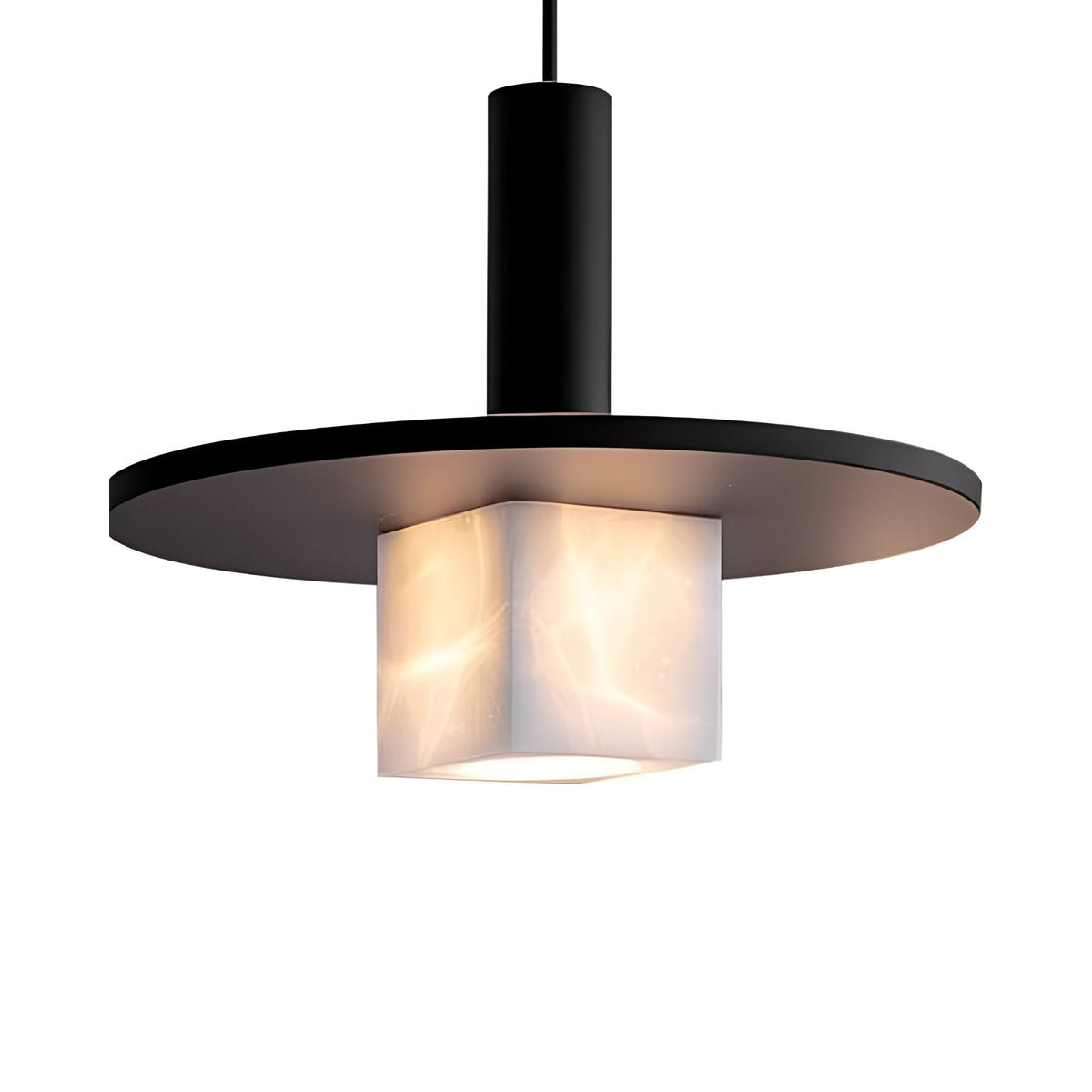 Norevia Cube Alabaster Pendant Light - Matte Black
