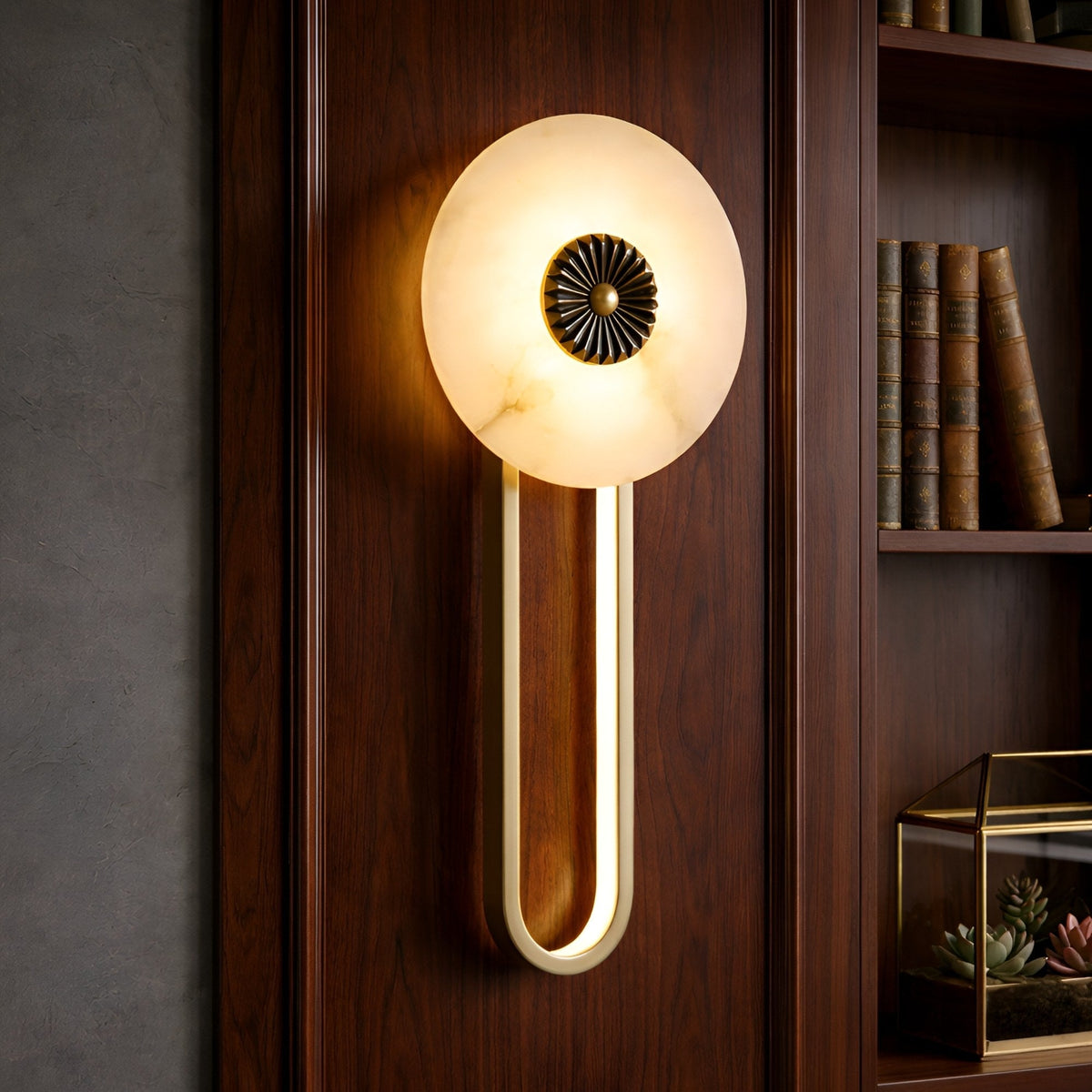 Glintara LED Alabaster Disc Wall Light - Brushed Brass