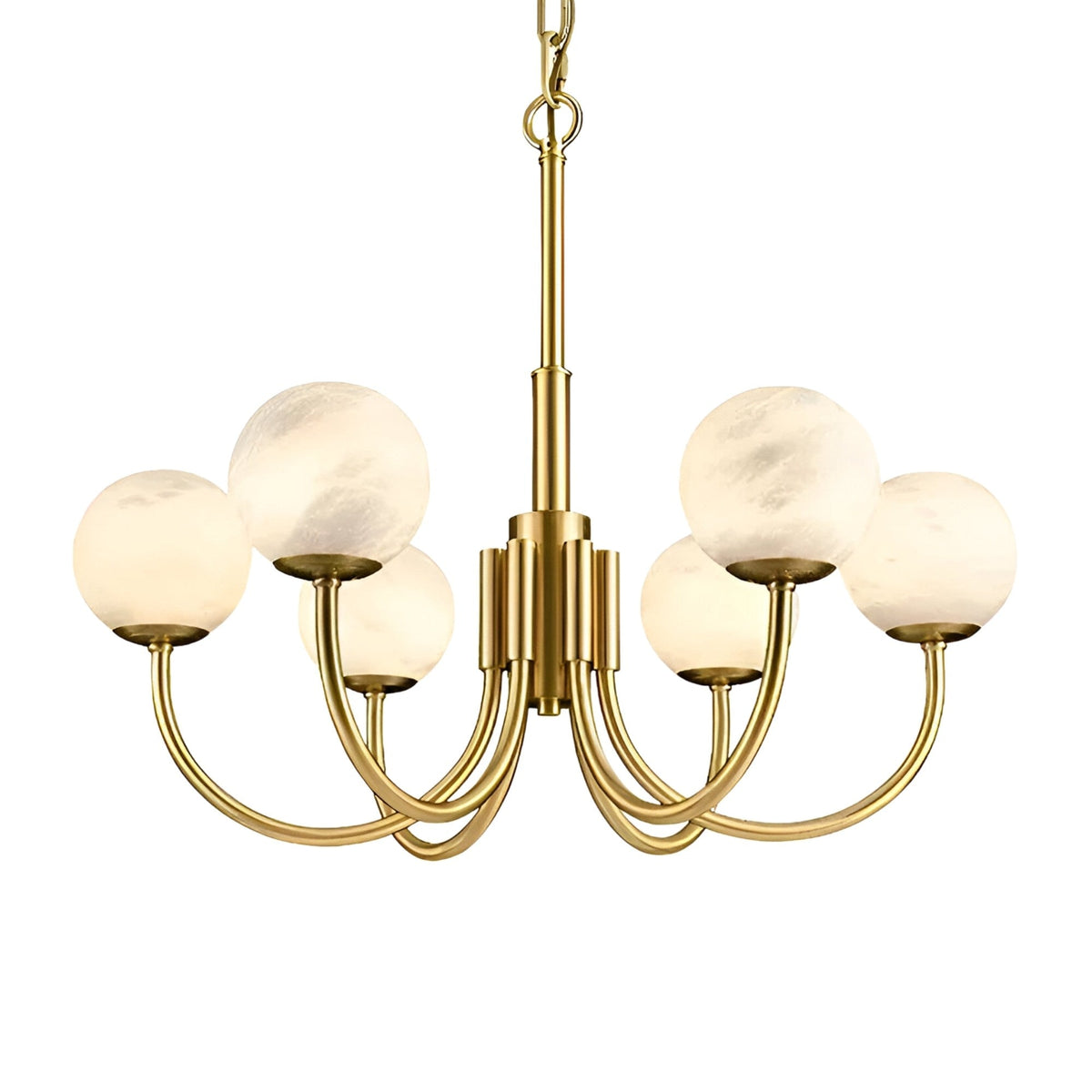 Aurelio 6 Light Large Alabaster Globe Chandelier - Brushed Brass