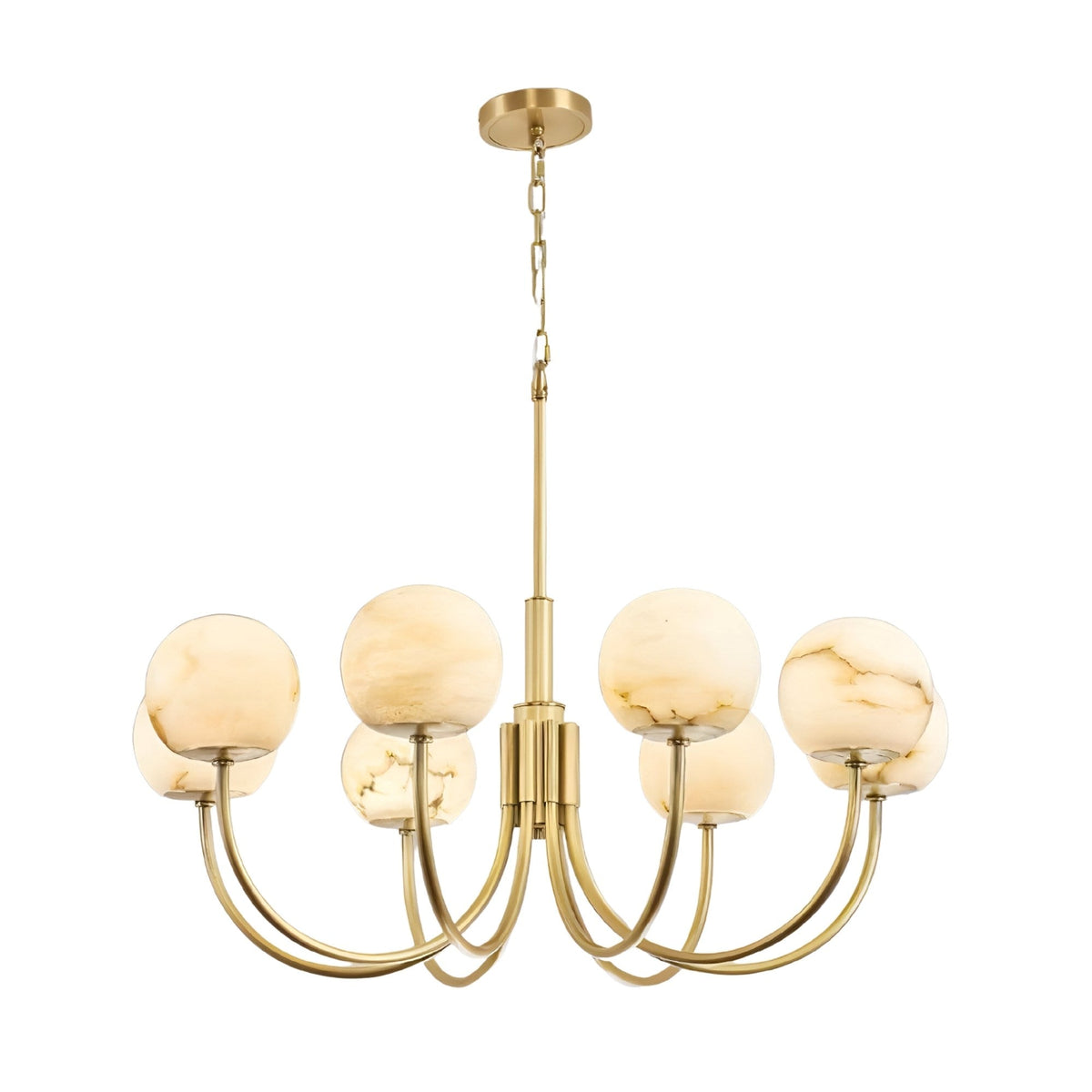Aurelio 8 Light Large Alabaster Globe Chandelier - Brushed Brass