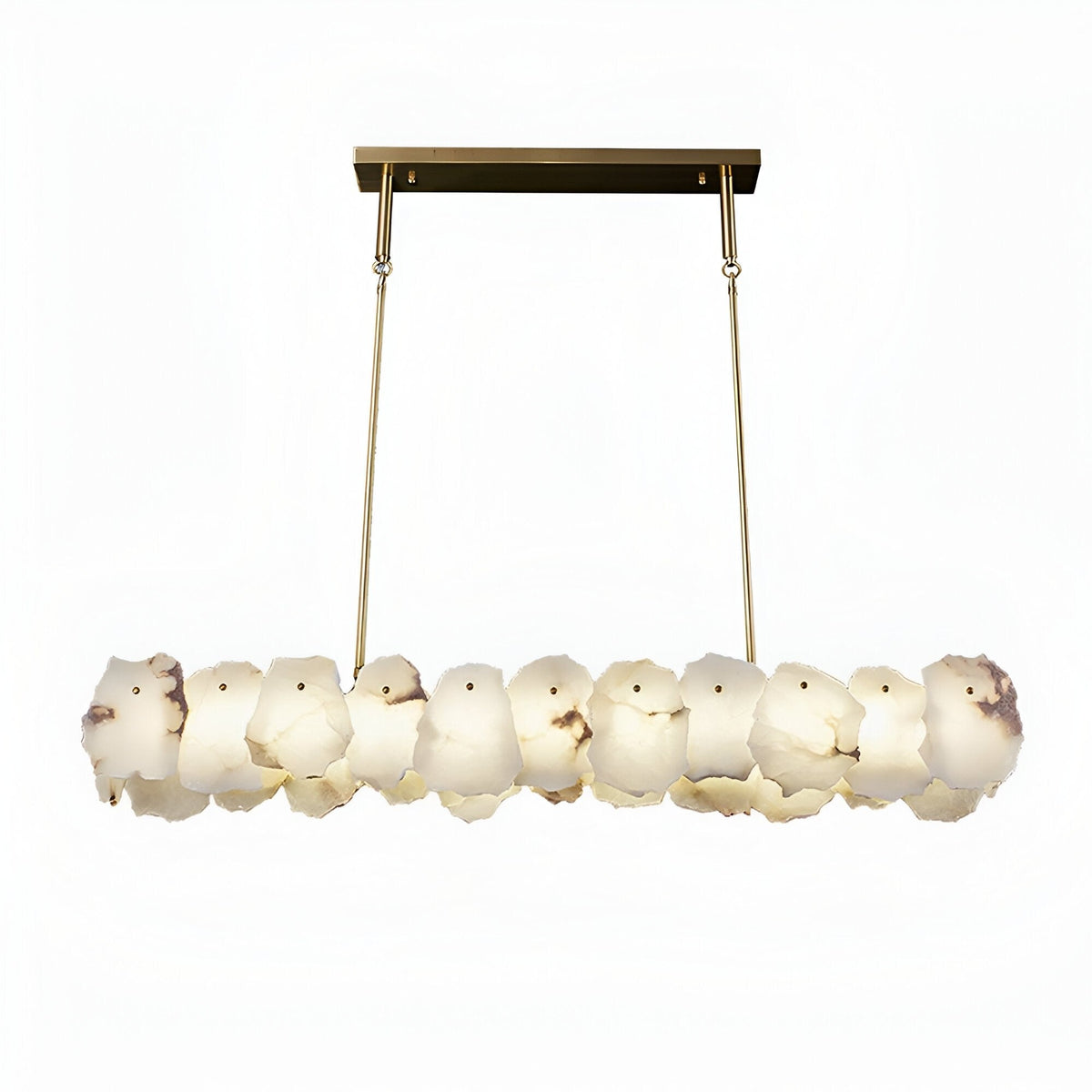 Solvane LED Large Petal Alabaster Linear Chandelier - Soft White & Brass