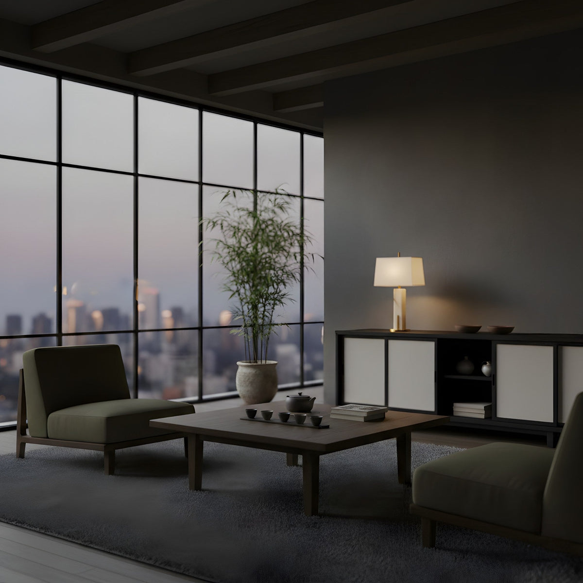 Strataform Alabaster Table Lamp - Matt Black & Soft White