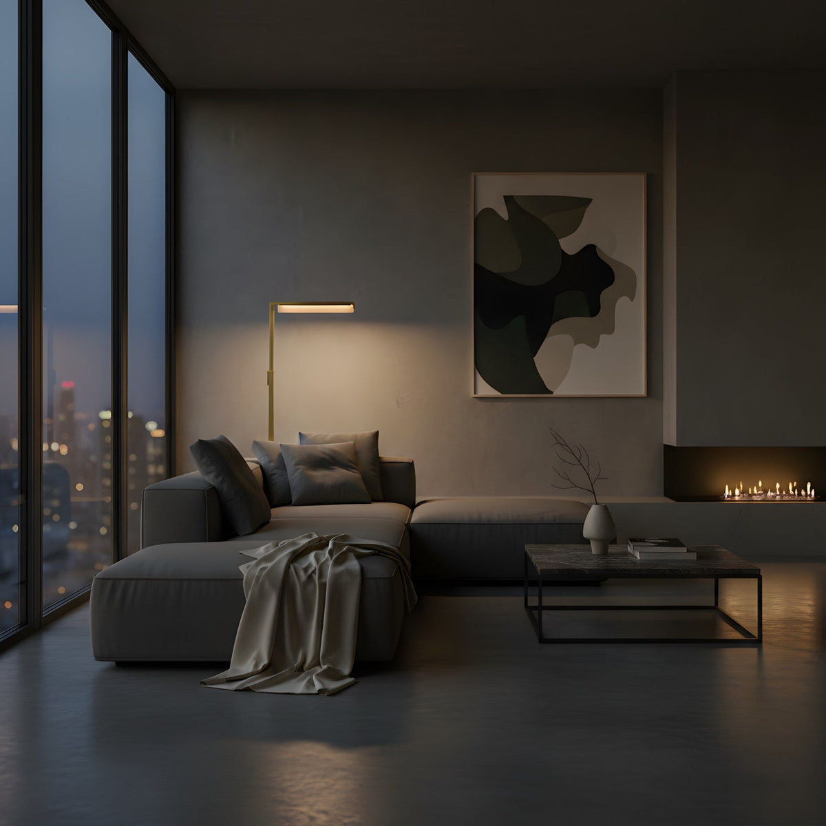 Linea LED Alabaster Floor Lamp - Brushed Brass