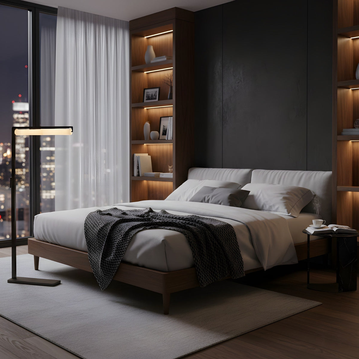 Linea LED Alabaster Floor Lamp - Matt Black