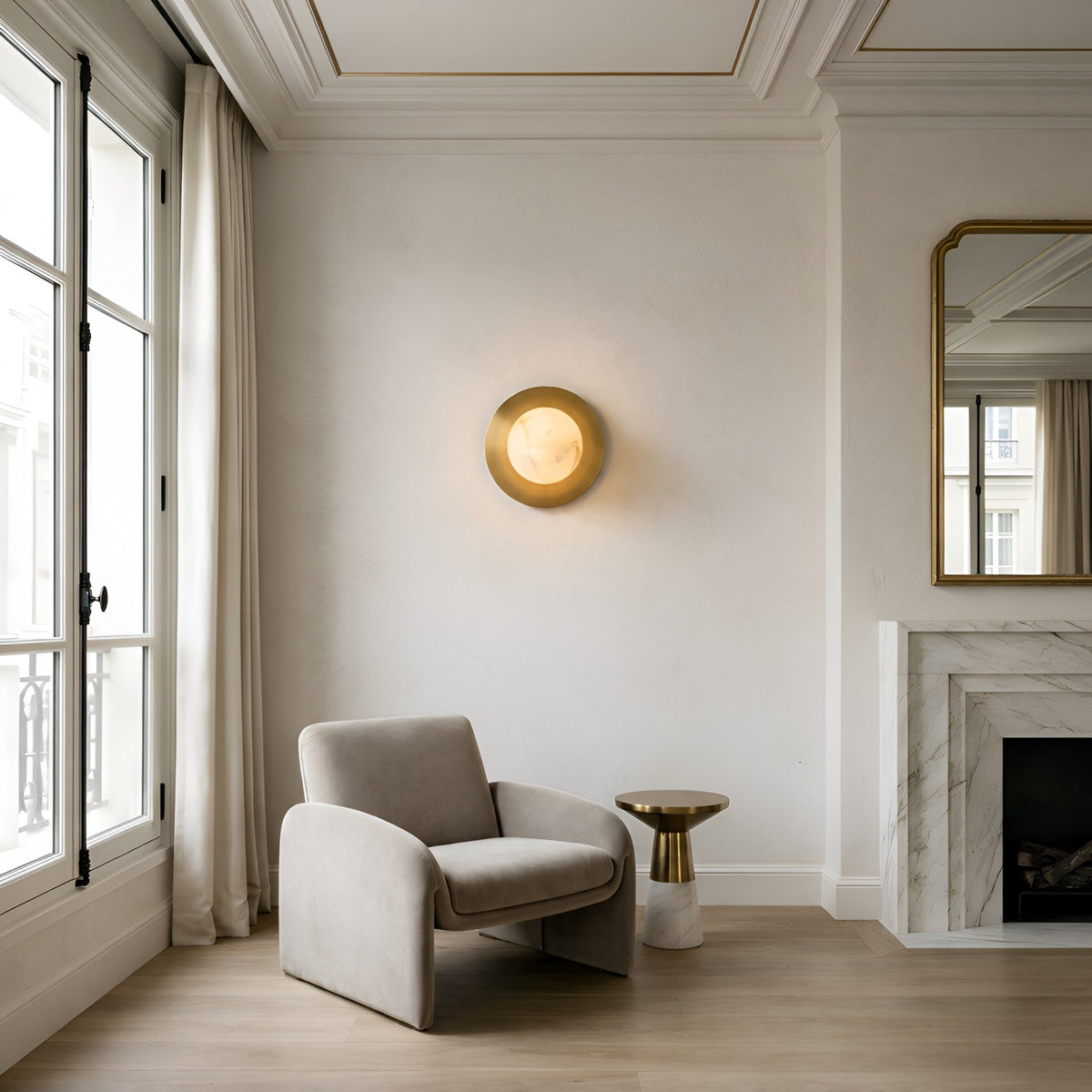 Noctyra 1 Light Alabaster Wall Light - Brushed Brass