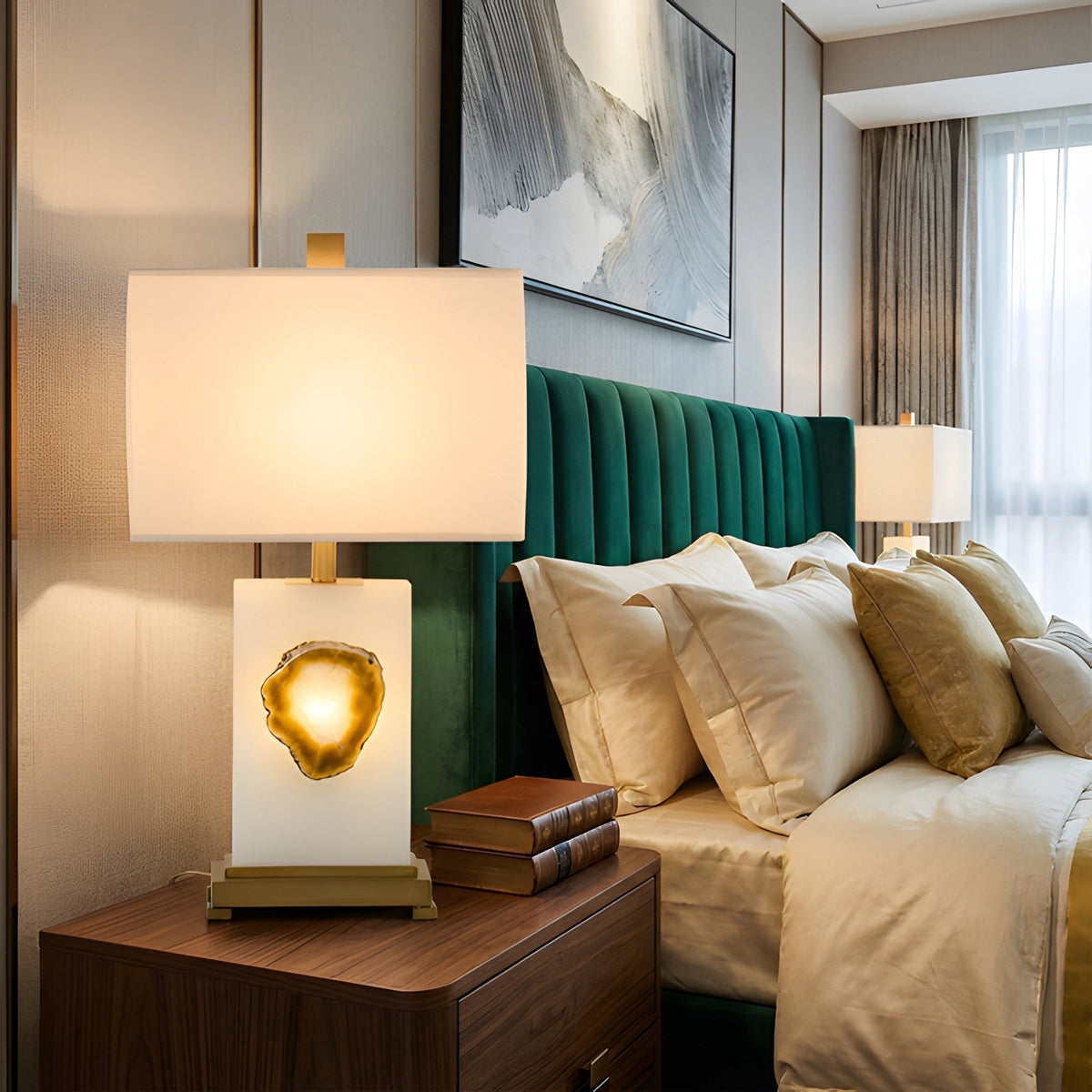 Selune 1 Light Sculpted Core Alabaster Table Lamp - Brushed Brass