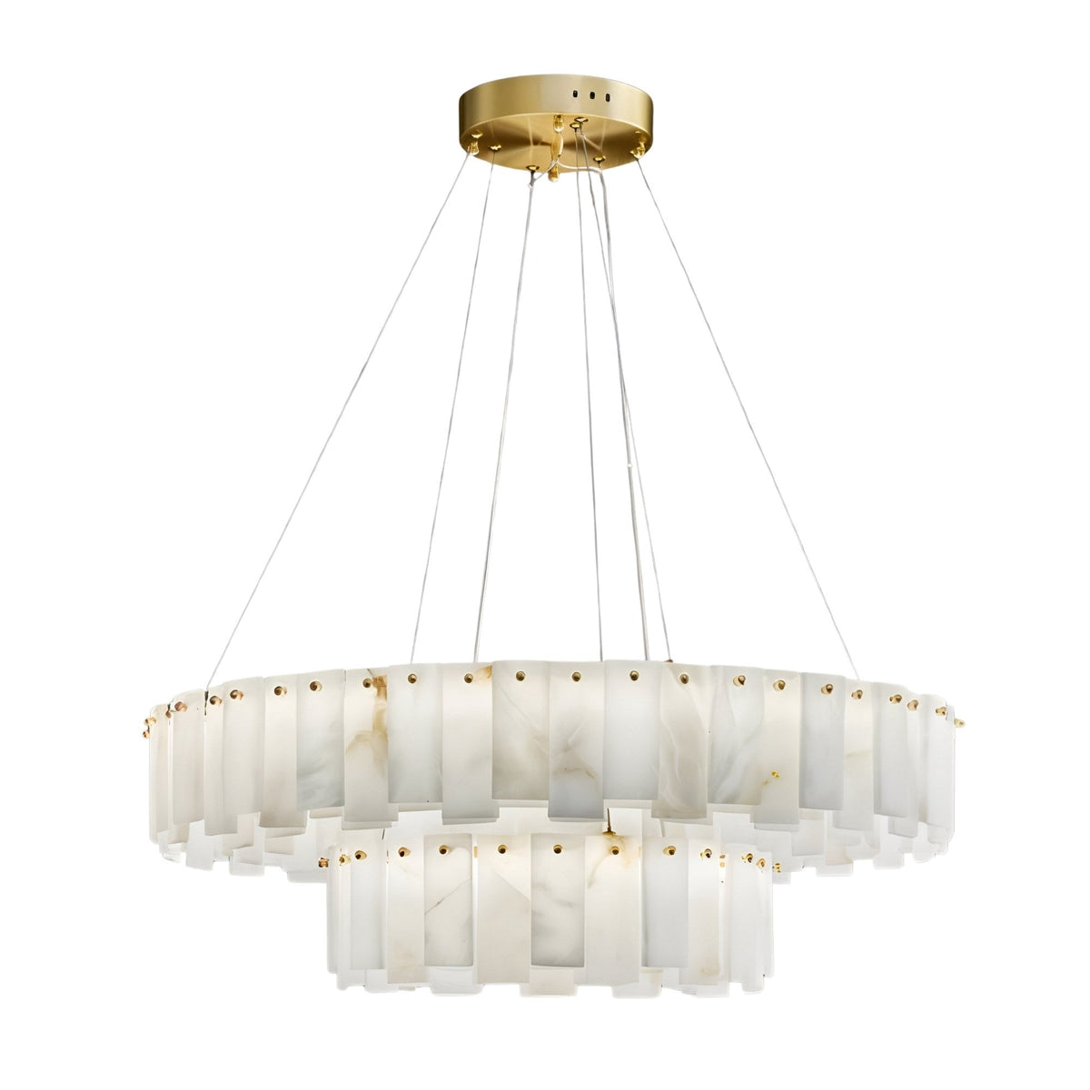 Valeris 28 Light 2 Tier Alabaster Chandelier - Soft White & Brass