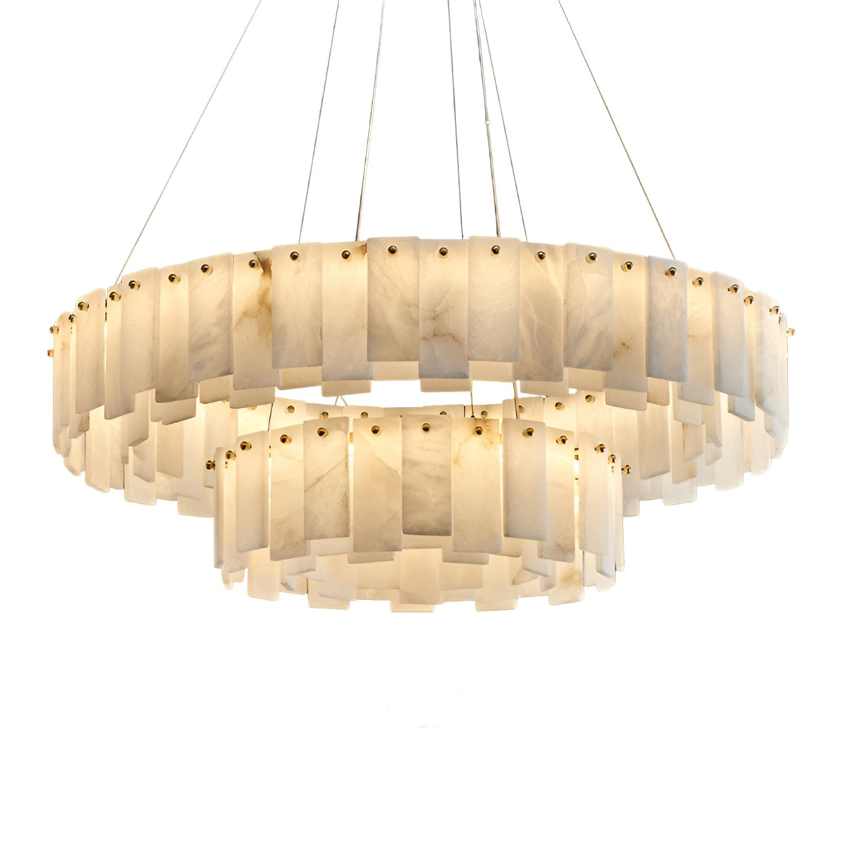 Valeris 28 Light 2 Tier Alabaster Chandelier - Soft White & Brass