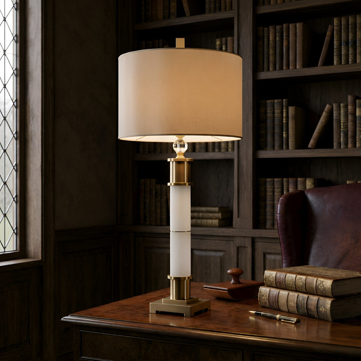 Alverin Segmented Alabaster Table Lamp - Brass & Ivory