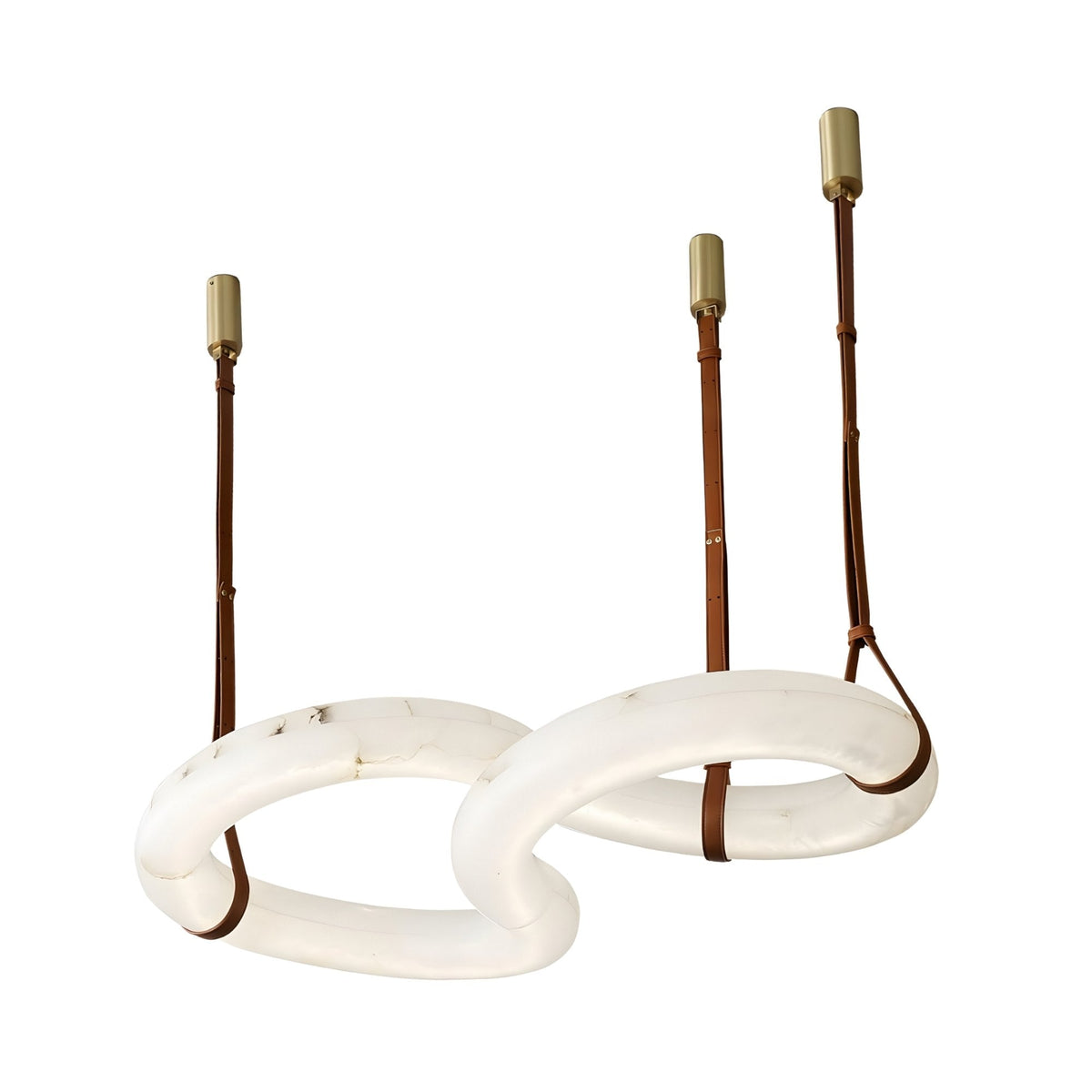 Serava LED Medium Alabaster Loop Pendant Light - Brown Leather & Soft White