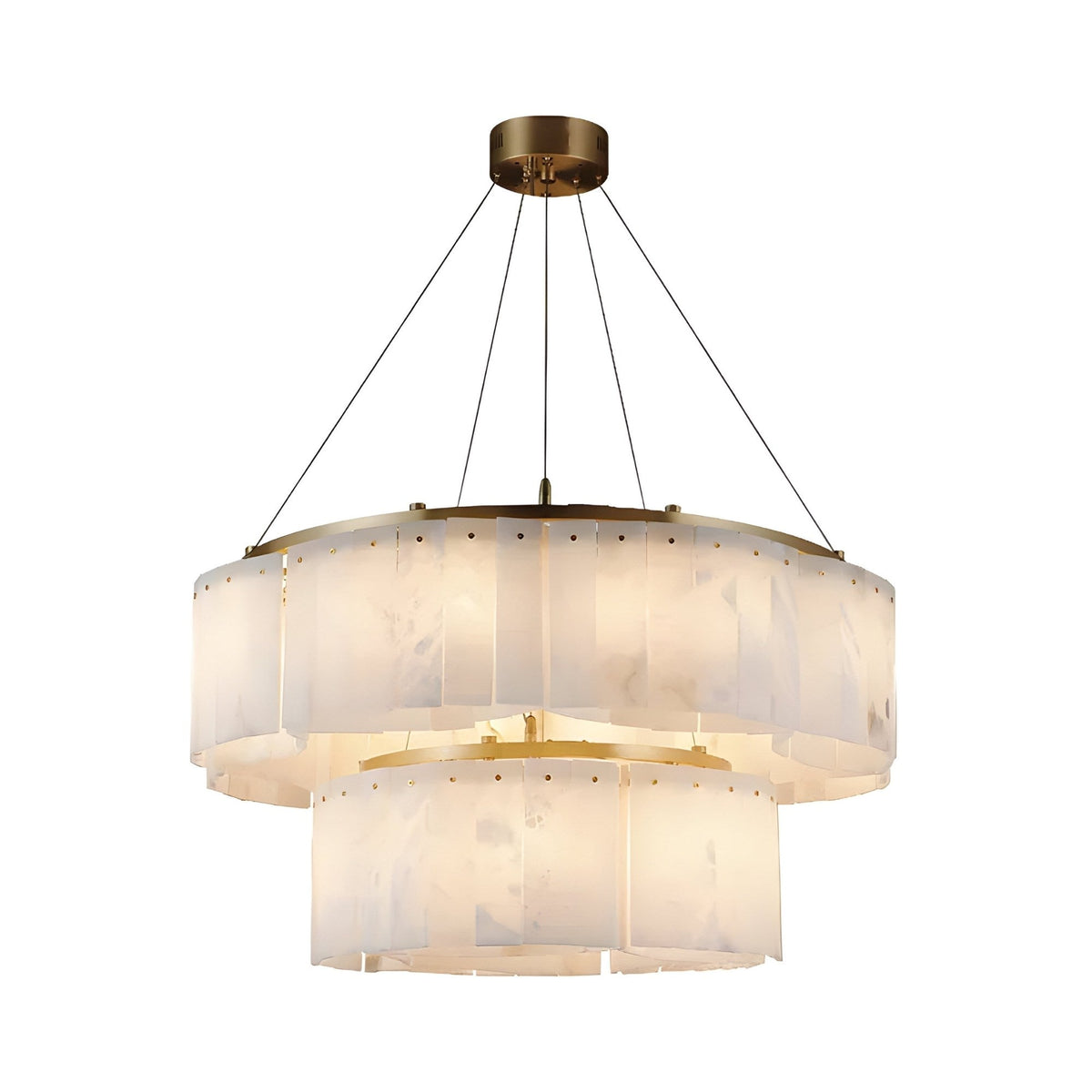 Caldrisa 16 Light 2 Tier Alabaster Chandelier - Soft White & Brass