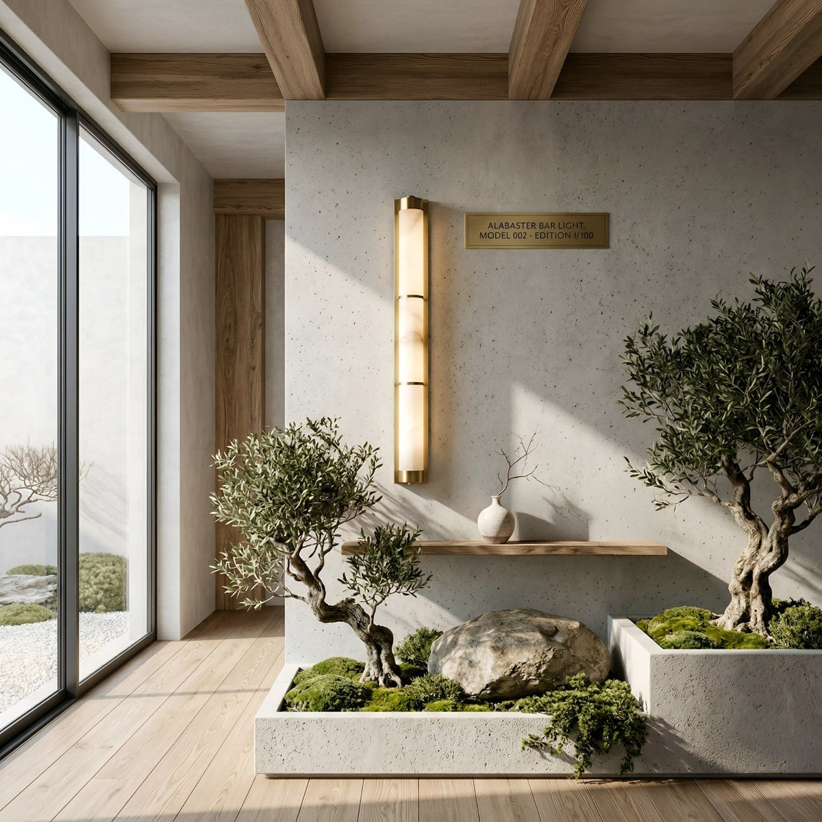 Arelis LED Vertical Alabaster Wall Light - Brushed Brass