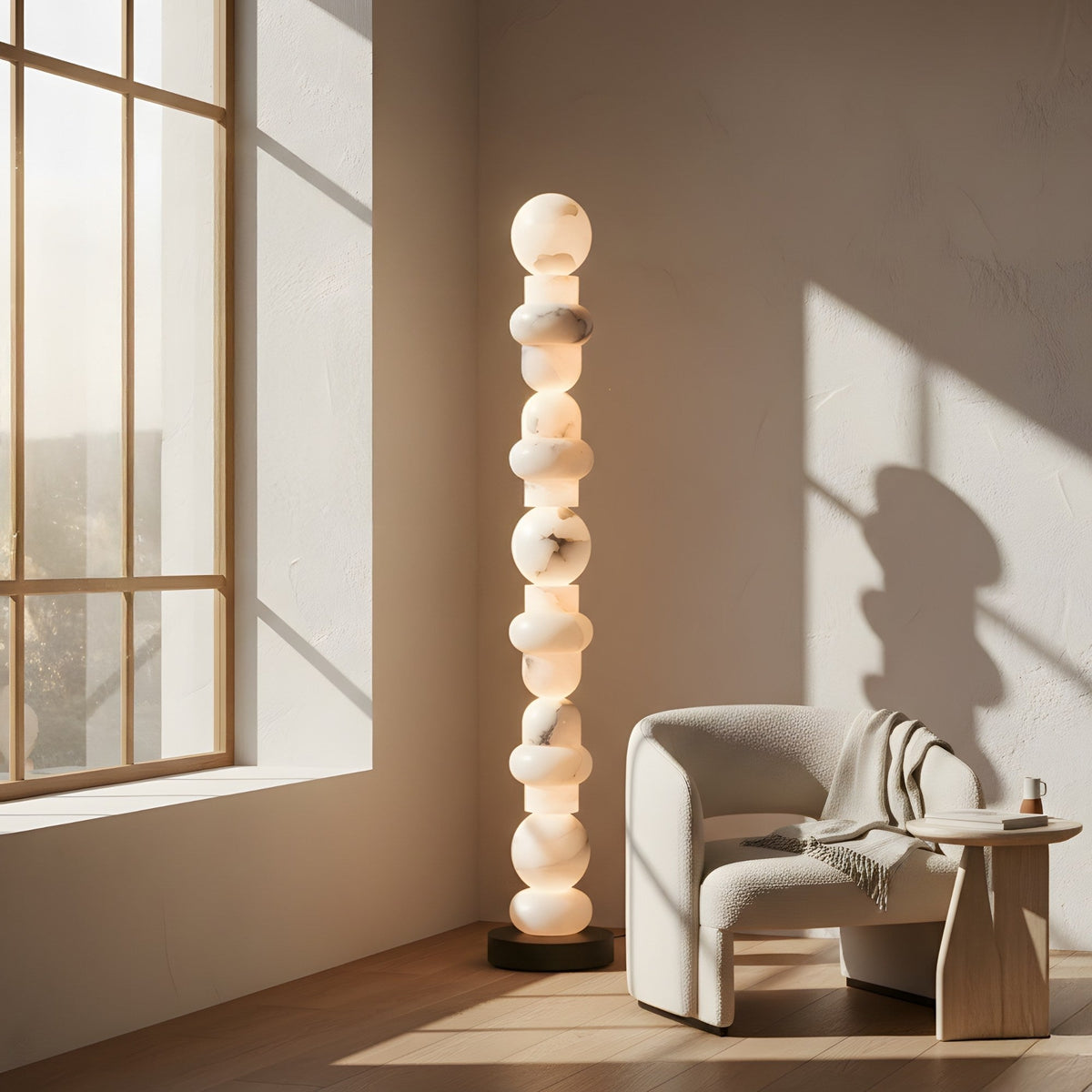 Stratalux LED Stacked Alabaster Column Floor Lamp - Matt Black