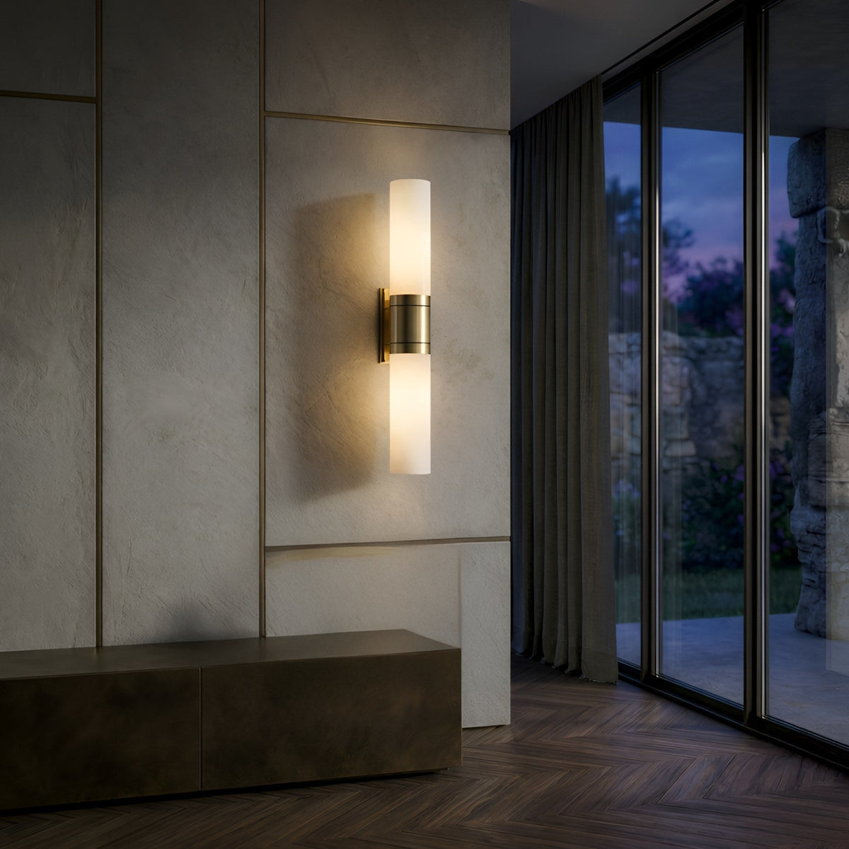 Velaris 2 Light Double Alabaster Wall Light - Brushed Brass