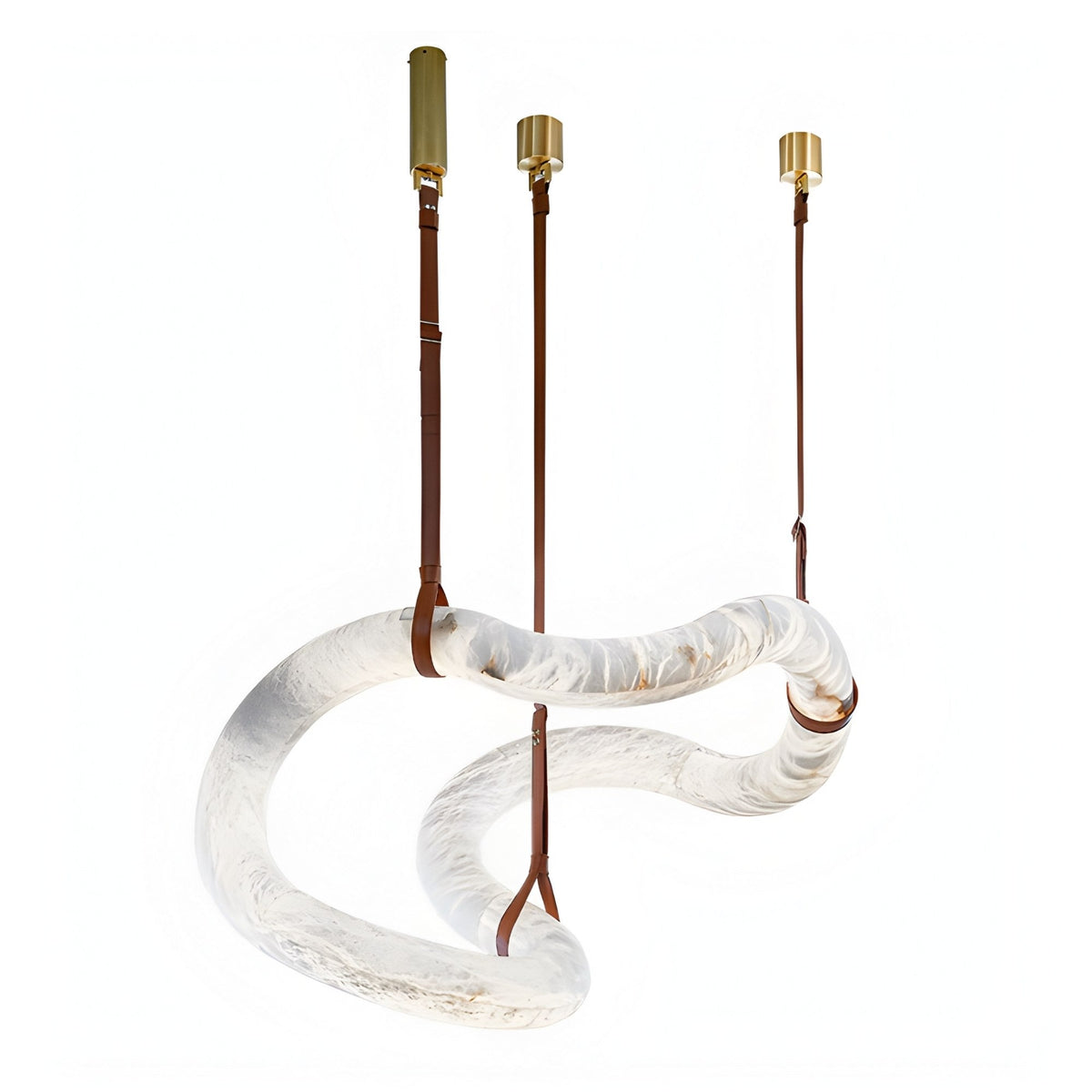Serava Large Alabaster Asymmetric Pendant Light - Brown Leather & Brass