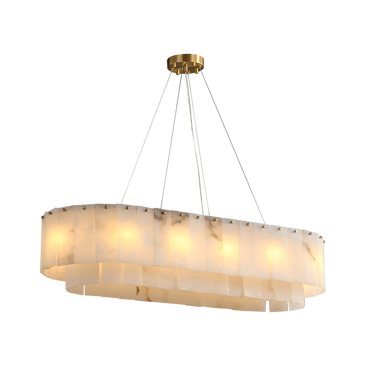 Arvello 12 Light Layered Panel Alabaster Linear Chandelier - Soft White & Brass