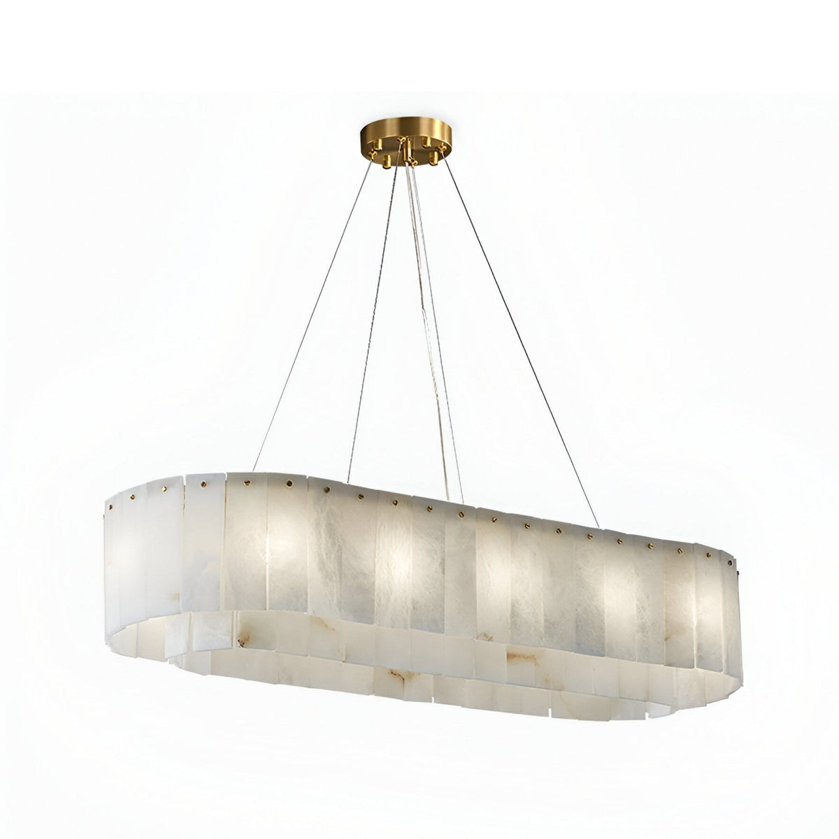 Arvello 12 Light Layered Panel Alabaster Linear Chandelier - Soft White & Brass