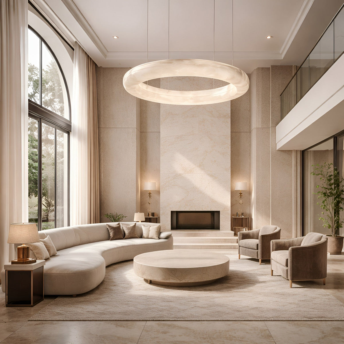 Aurexis 1m LED Floating Ring Alabaster Chandelier - Soft White