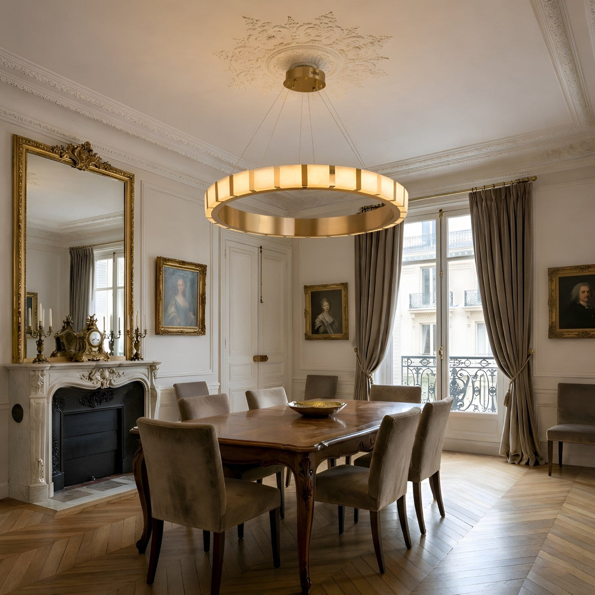 Strata LED Alabaster Ring Chandelier 600mm - Copper