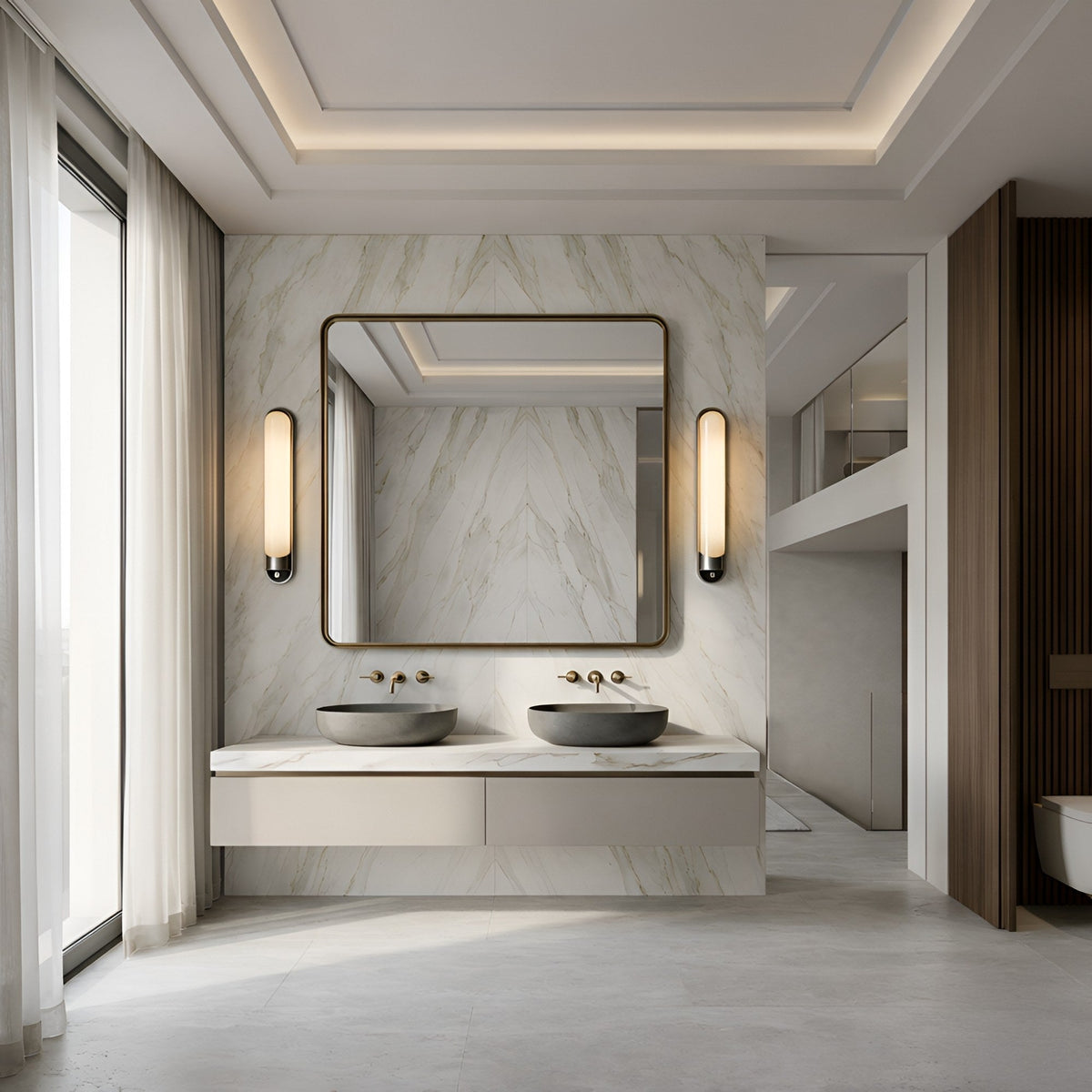 Lunaris LED Vertical Alabaster Wall Light - Black & Soft White
