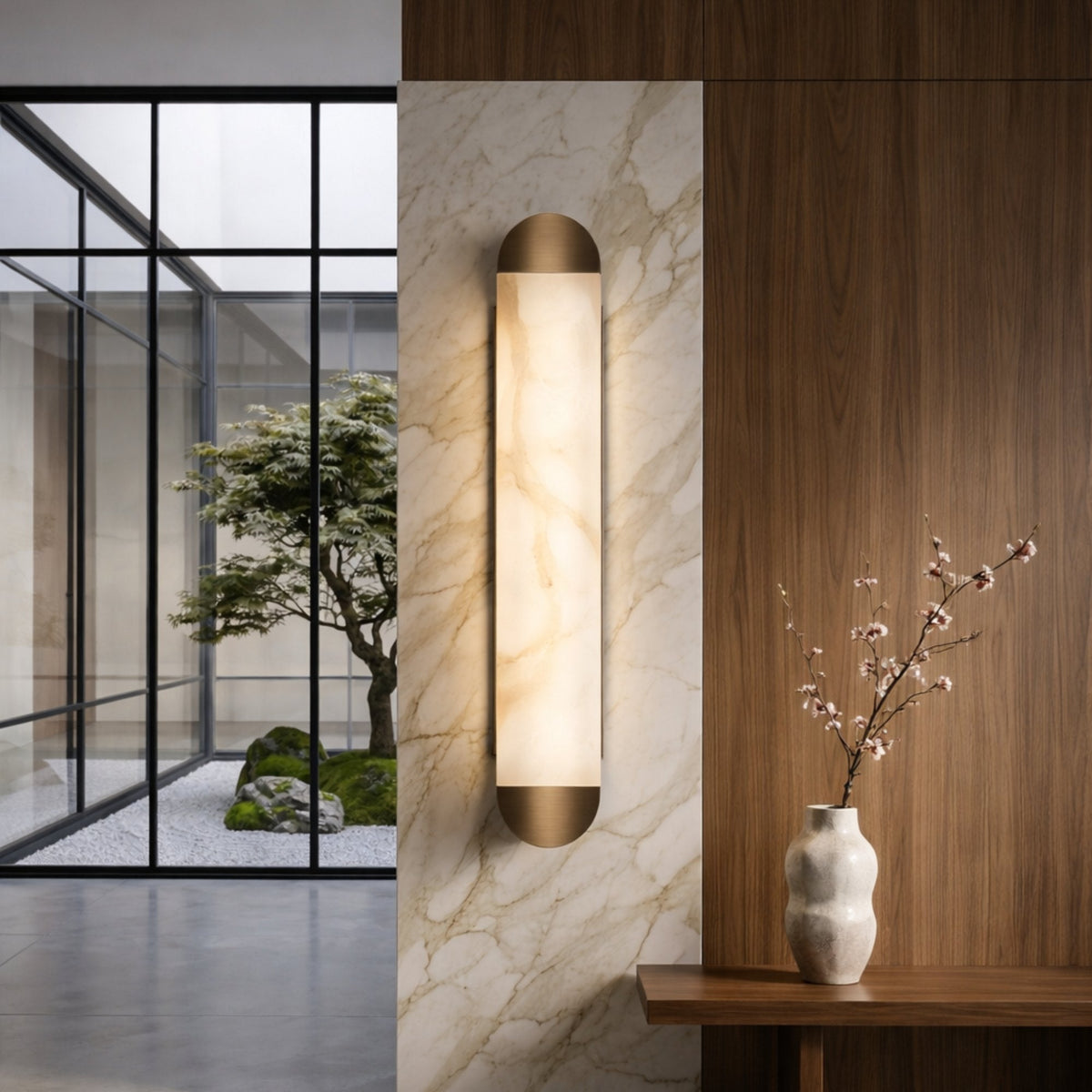 Orivelle LED Medium Vertical Alabaster Wall Light - Brushed Bronze
