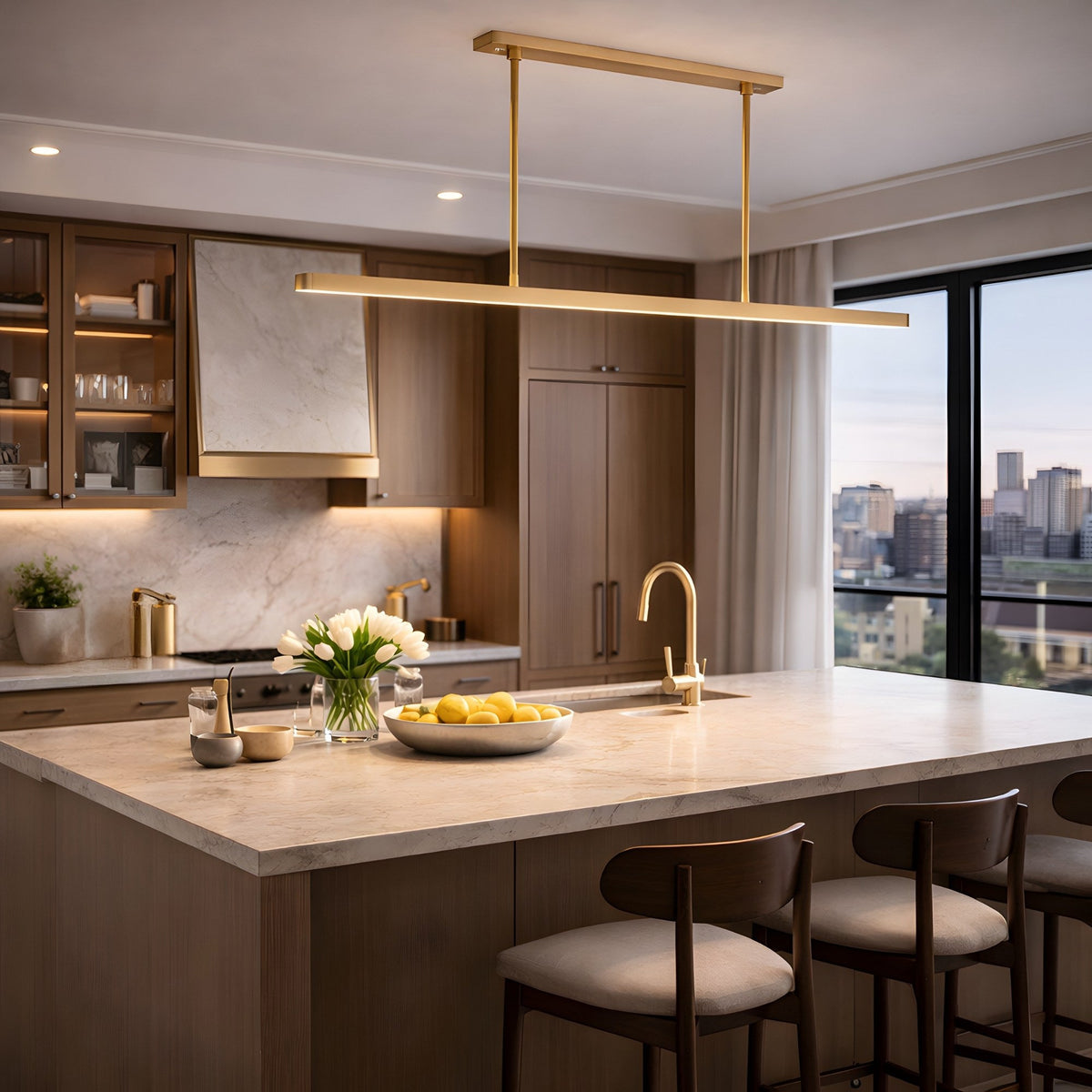 Elvaris LED Linear Alabaster Chandelier - Brushed Brass