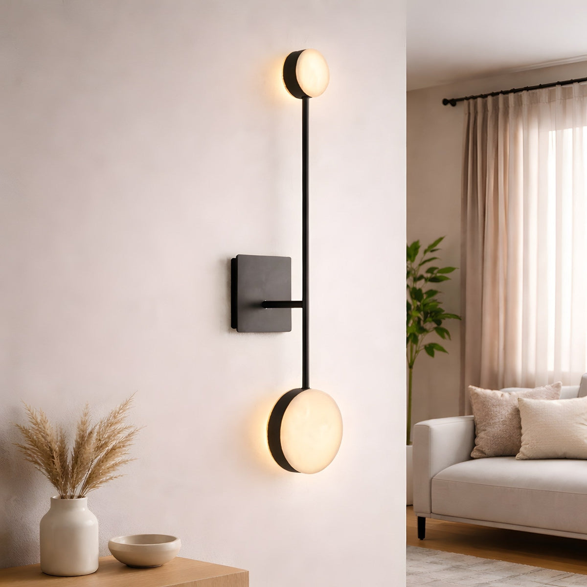 Marvello LED Twin Sphere Alabaster Wall Light - Matt Black