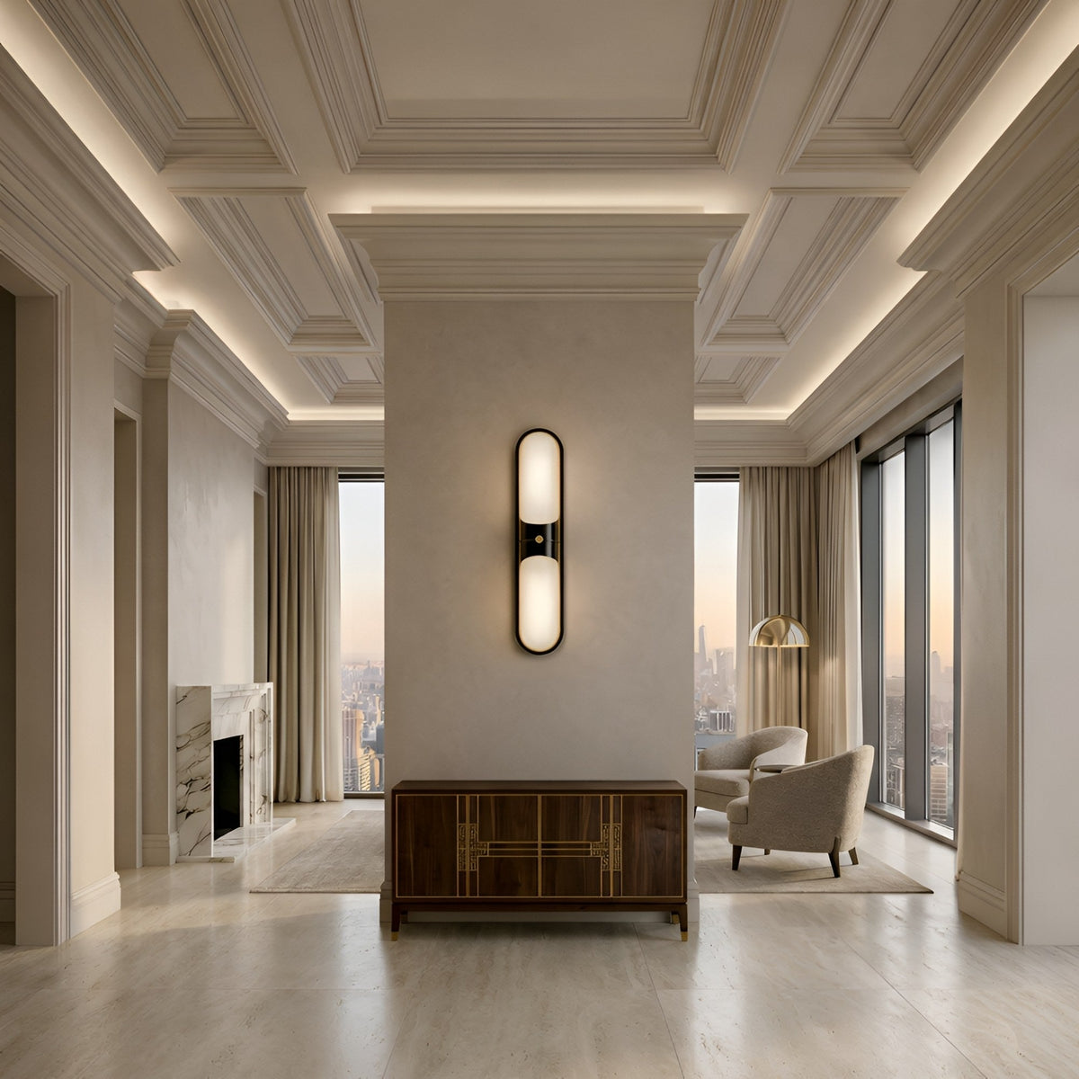 Lunaris LED Capsule Alabaster Wall Light - Black & Brass