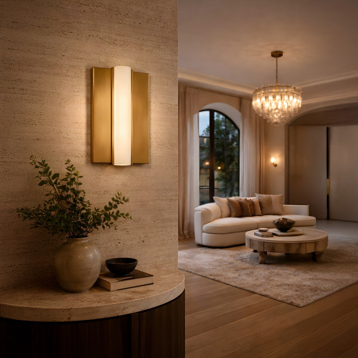 Elvaris LED Small Vertical Alabaster Wall Light - Brushed Brass