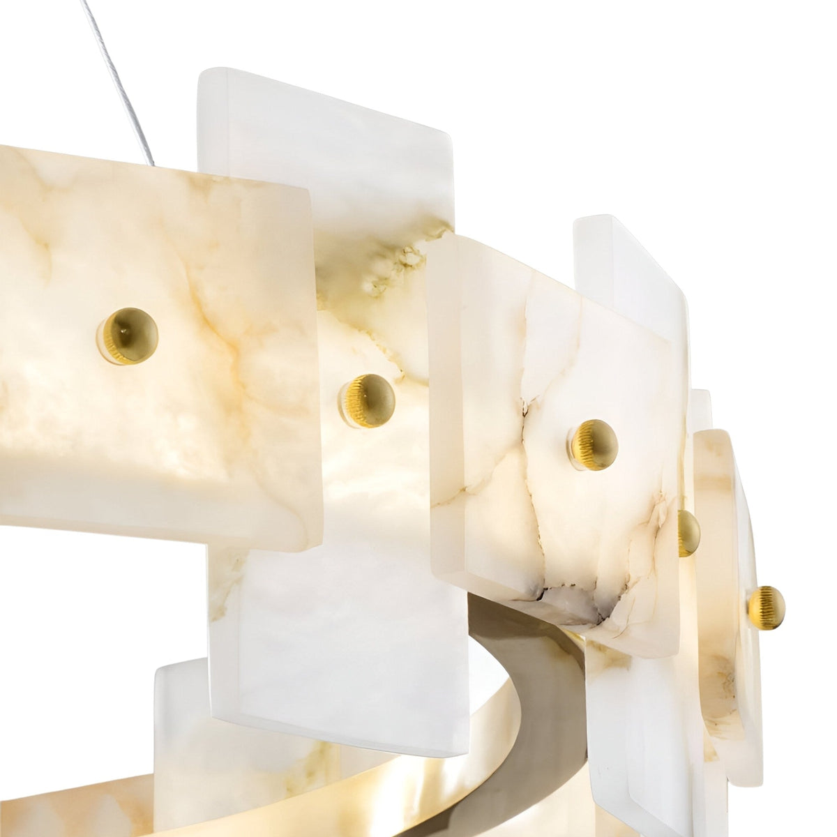 Ravion LED Panelled Alabaster Chandelier 600mm - Brushed Brass