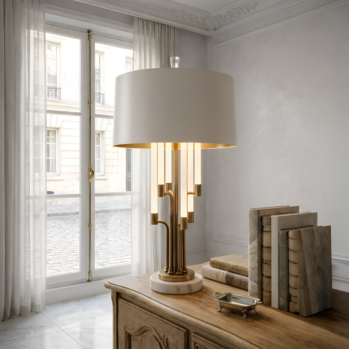 Calystron Branched Alabaster Table Lamp - Brass & White