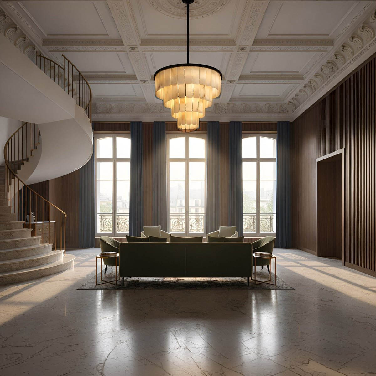 Auravel 20 Light Tiered Alabaster Chandelier - Matte Black