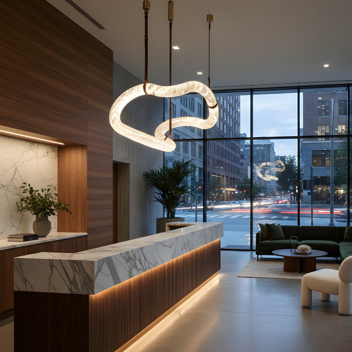Serava LED Alabaster Asymmetric Pendant Light Small - Brown & Soft White