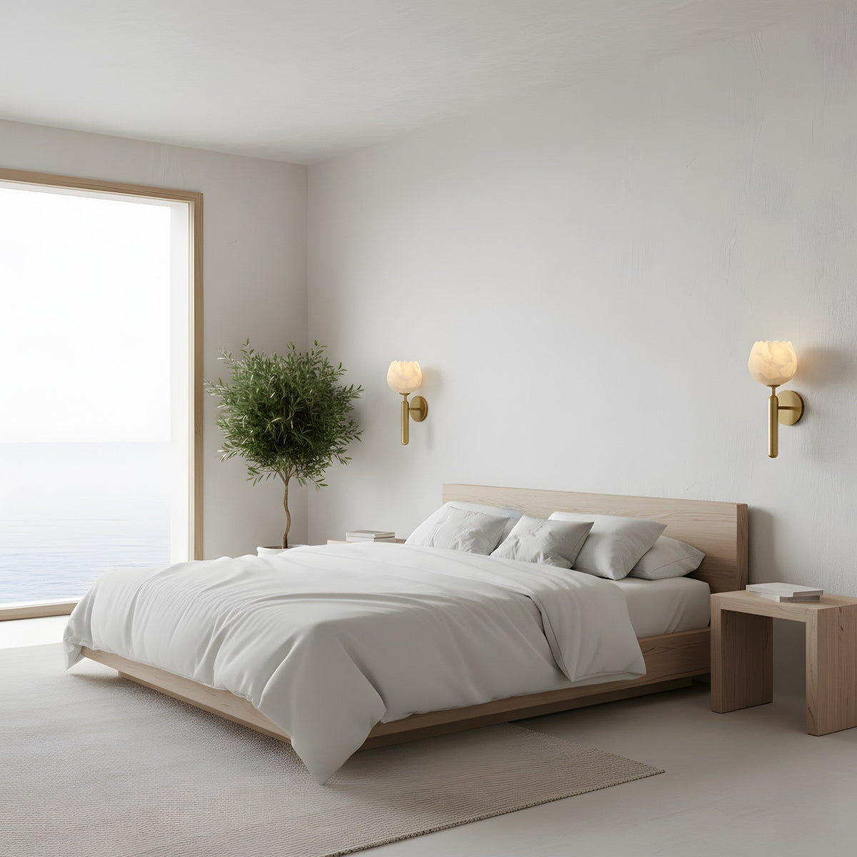 Olivaro Petal Alabaster Wall Light - Brushed Brass