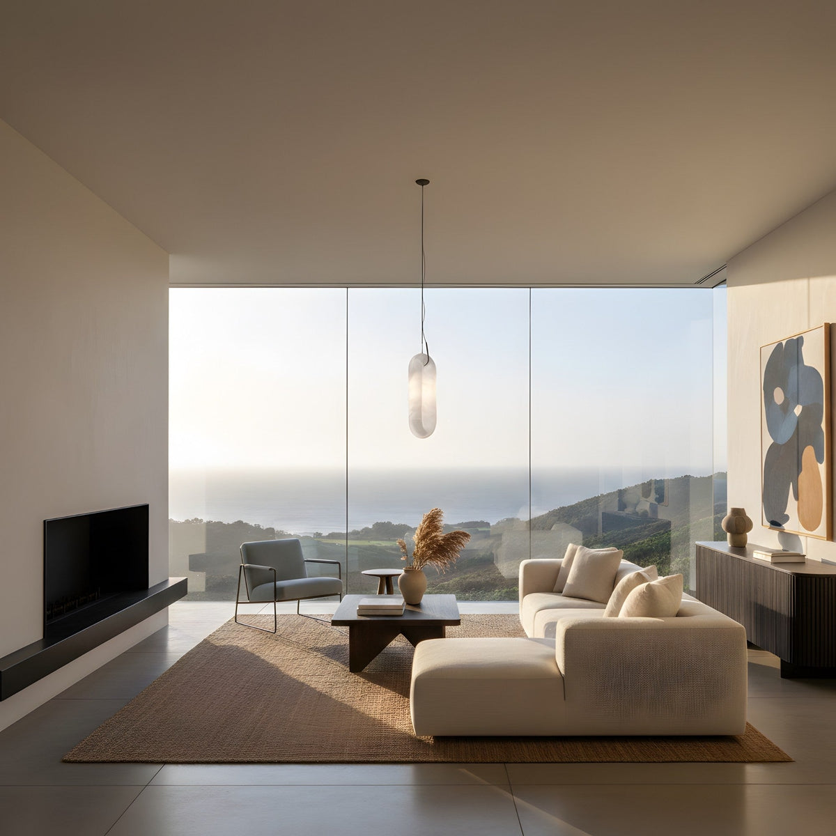 Serava Large LED Alabaster Pendant Light - Soft White