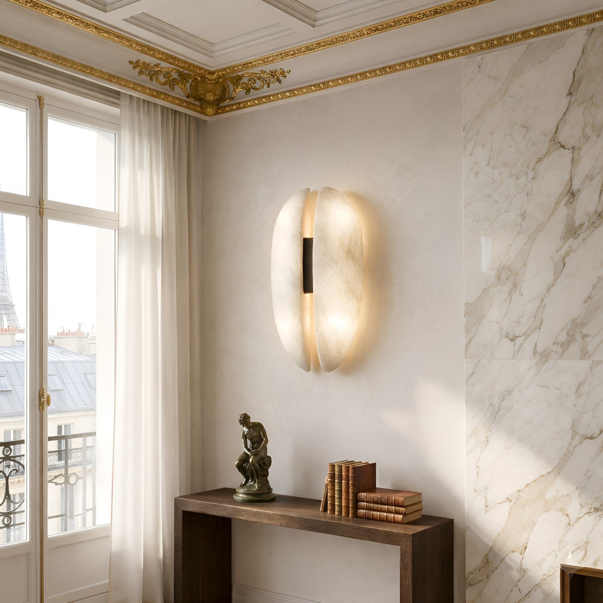 Majorae Large Split Alabaster LED Wall Light - Matt Black