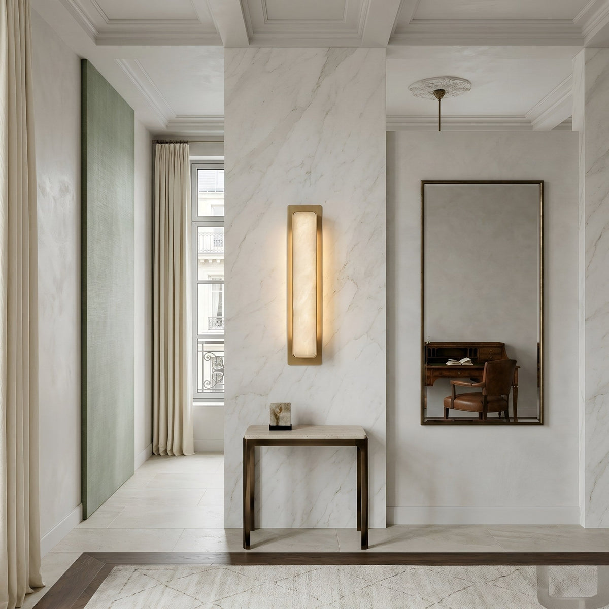 Astrielle LED Vertical Alabaster Wall Light - Brushed Brass