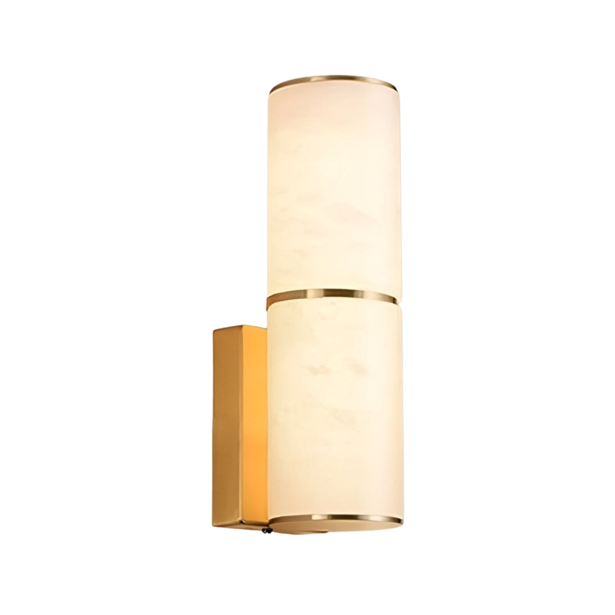 Almora LED Small Cylinder Alabaster Wall Light - Brass