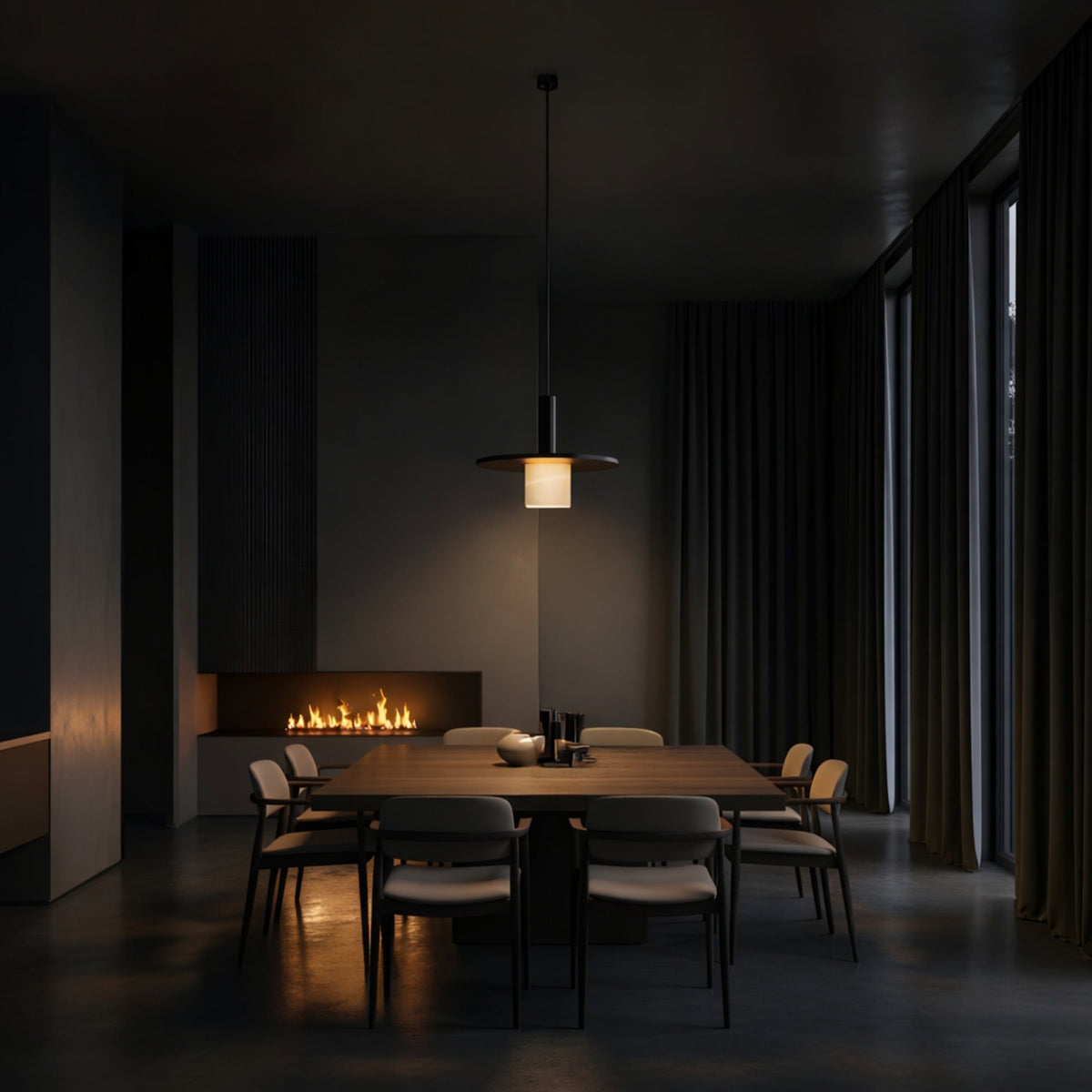 Norevia Cube Alabaster Pendant Light - Matte Black