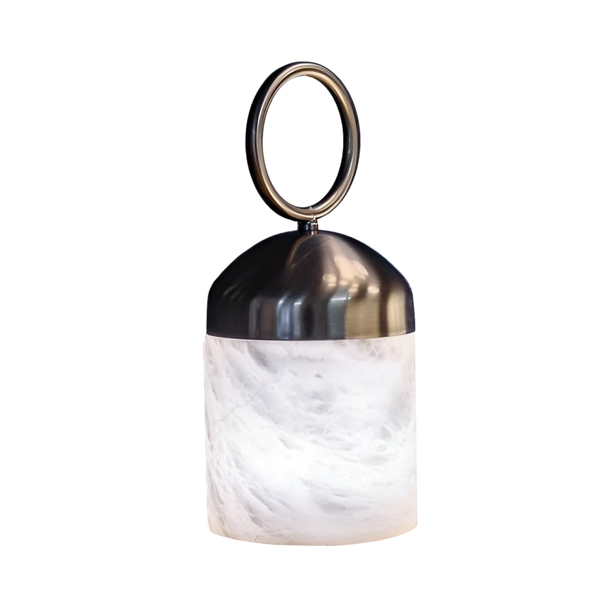 Aurelio LED Ring-Handle Alabaster Table Lamp - Satin Nickel