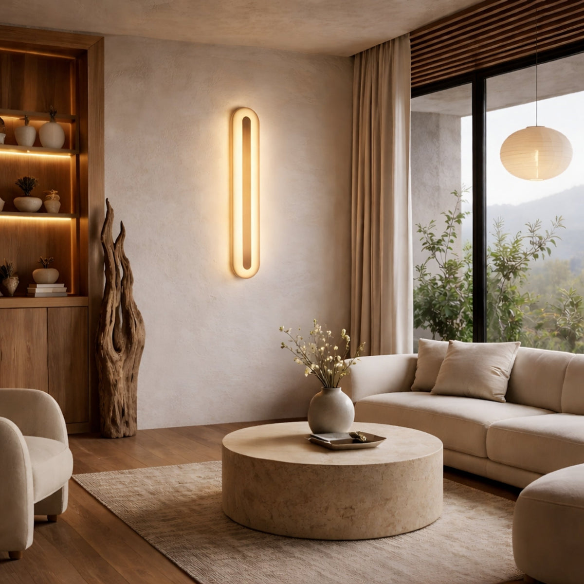 Averra LED Large Oval Alabaster Wall Light - Brass