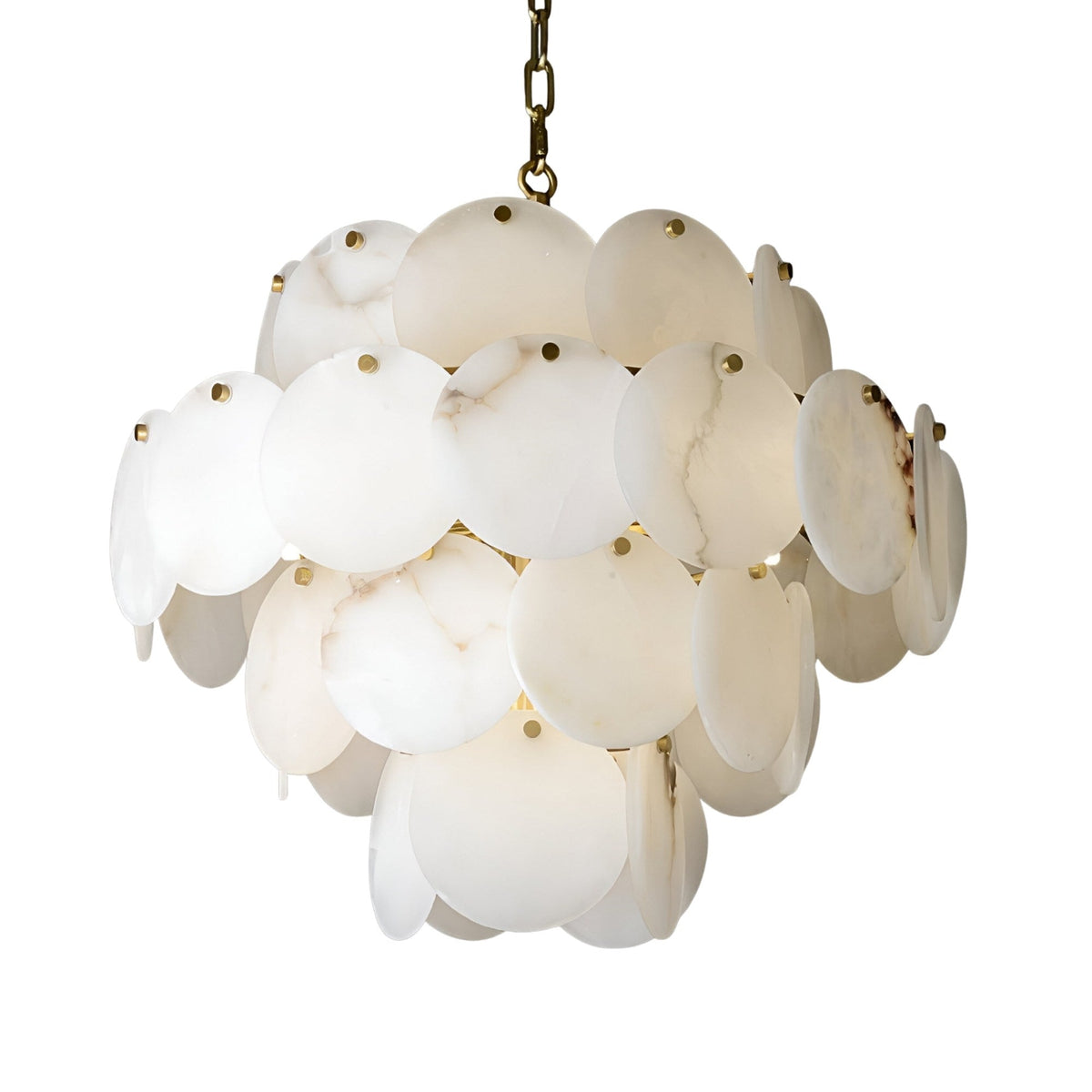 Solyra 15 Light 4 Tier Alabaster Petal Chandelier - Brushed Brass