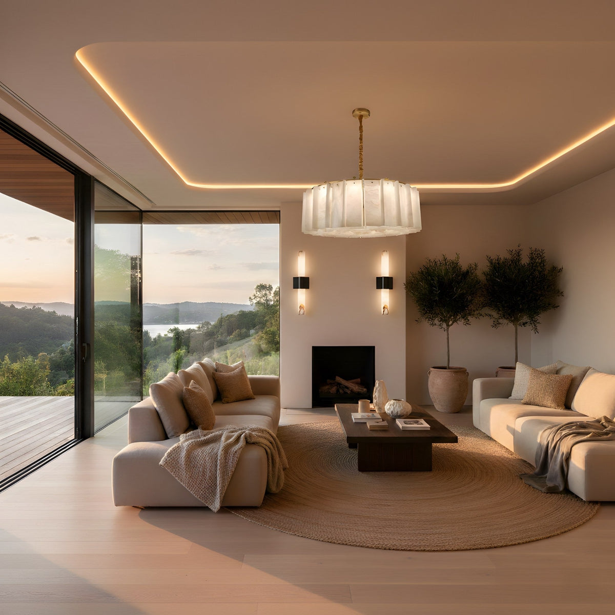 Fiora LED Alabaster Wall Light - Matt Black & Soft White