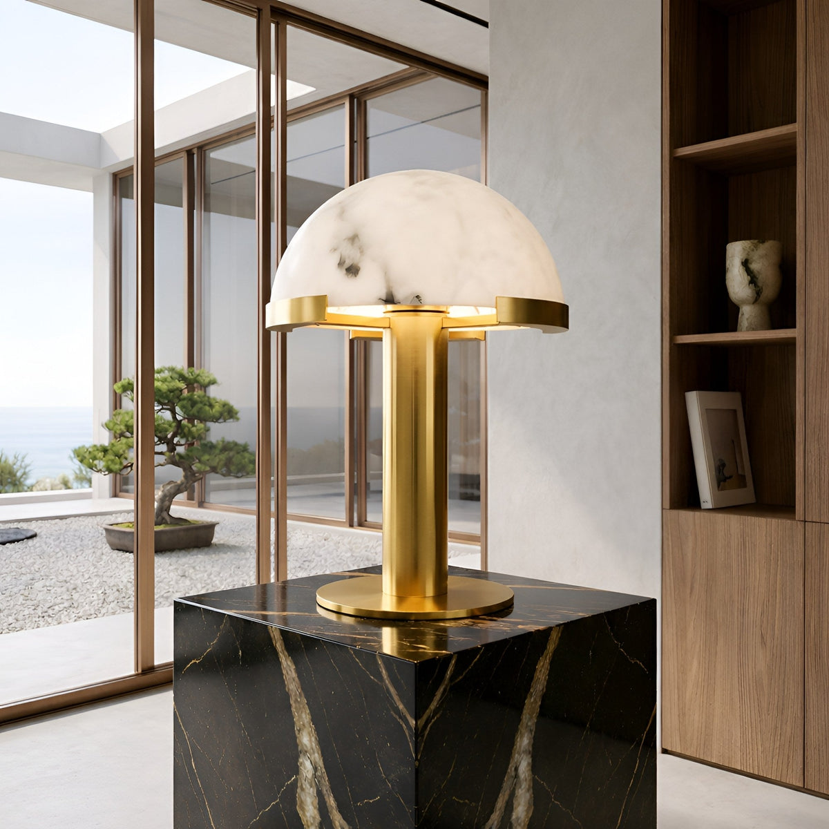 Noctelis Alabaster Dome Table Lamp - Brushed Brass